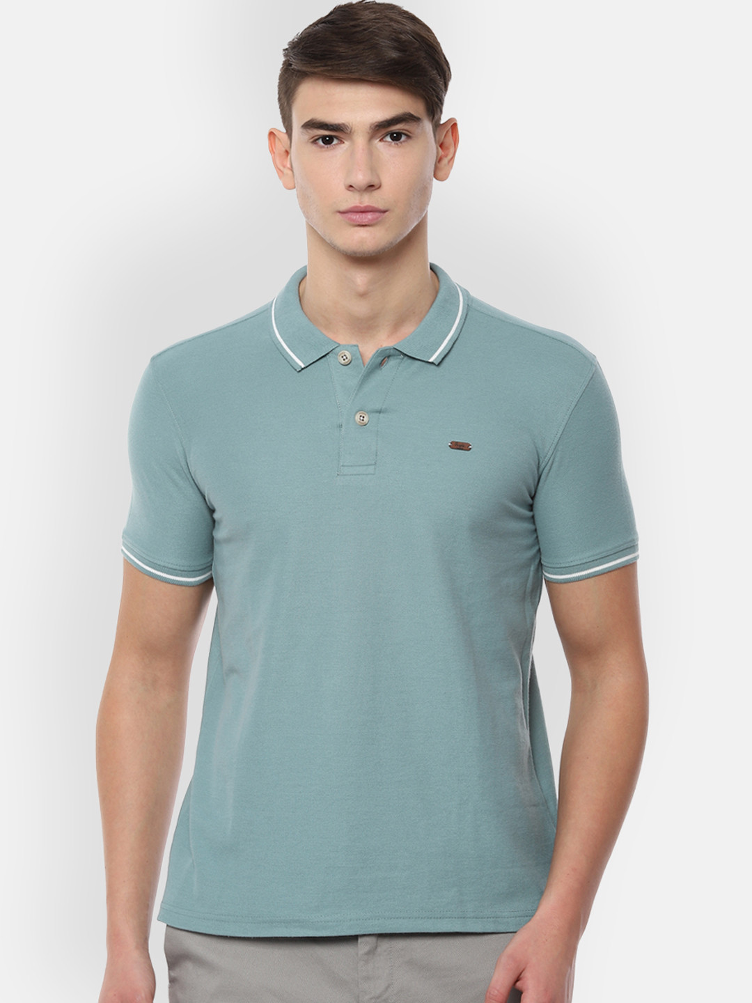 

People Men Blue Self Design Polo Collar T-shirt