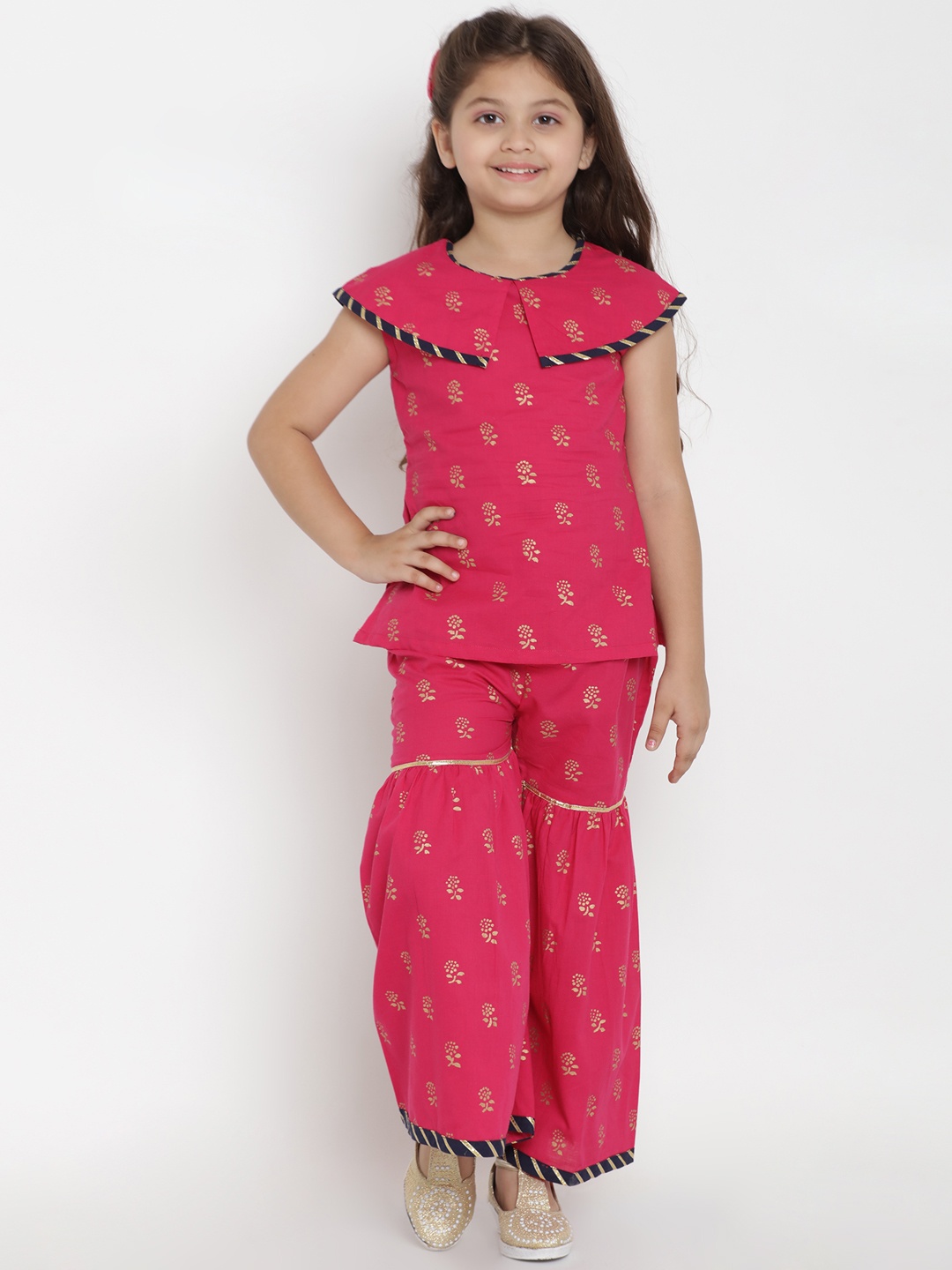 

Bitiya by Bhama Girls Pink & Gold-Toned Printed Top with Palazzos
