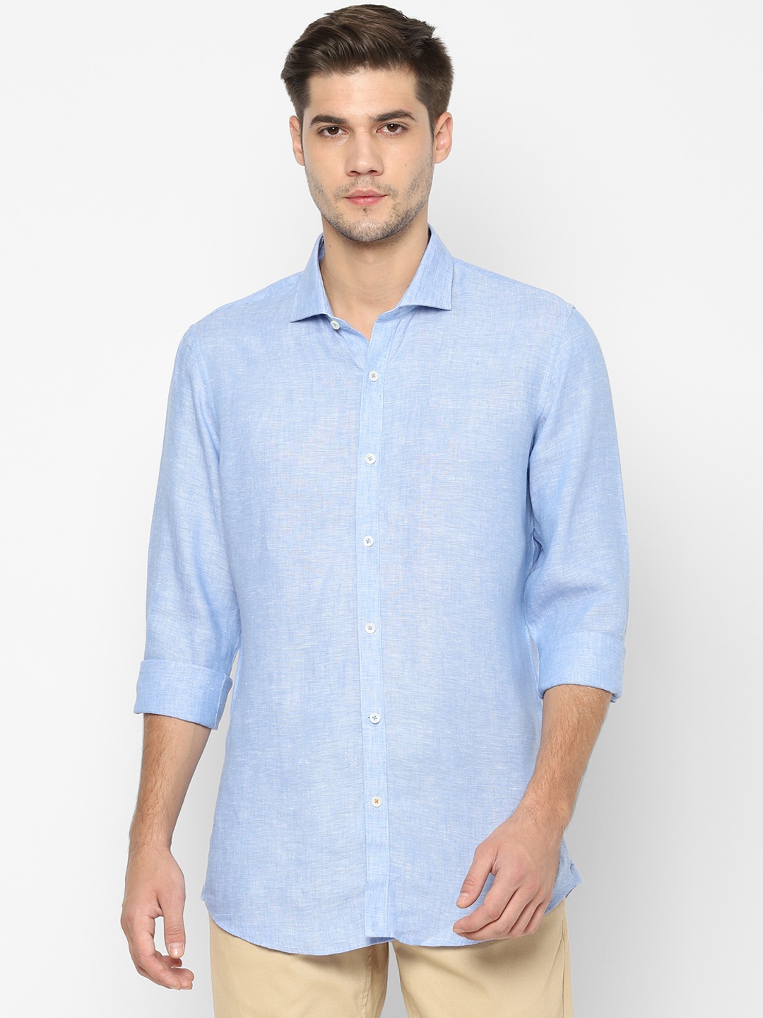 

SIMON CARTER LONDON Men Blue Slim Fit Solid Linen Casual Shirt