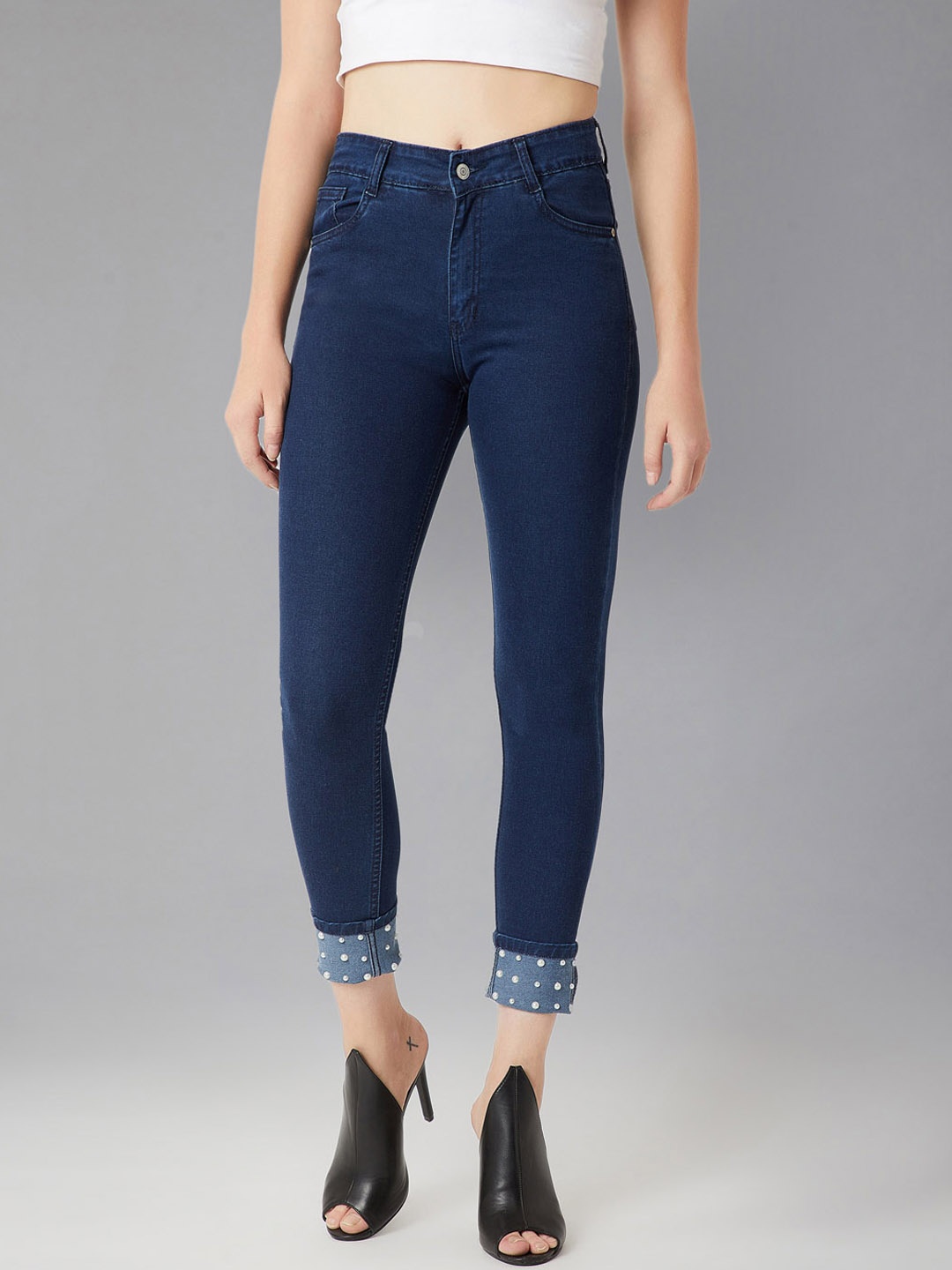 

DOLCE CRUDO Women Navy Blue Skinny Fit High-Rise Clean Look Stretchable Jeans