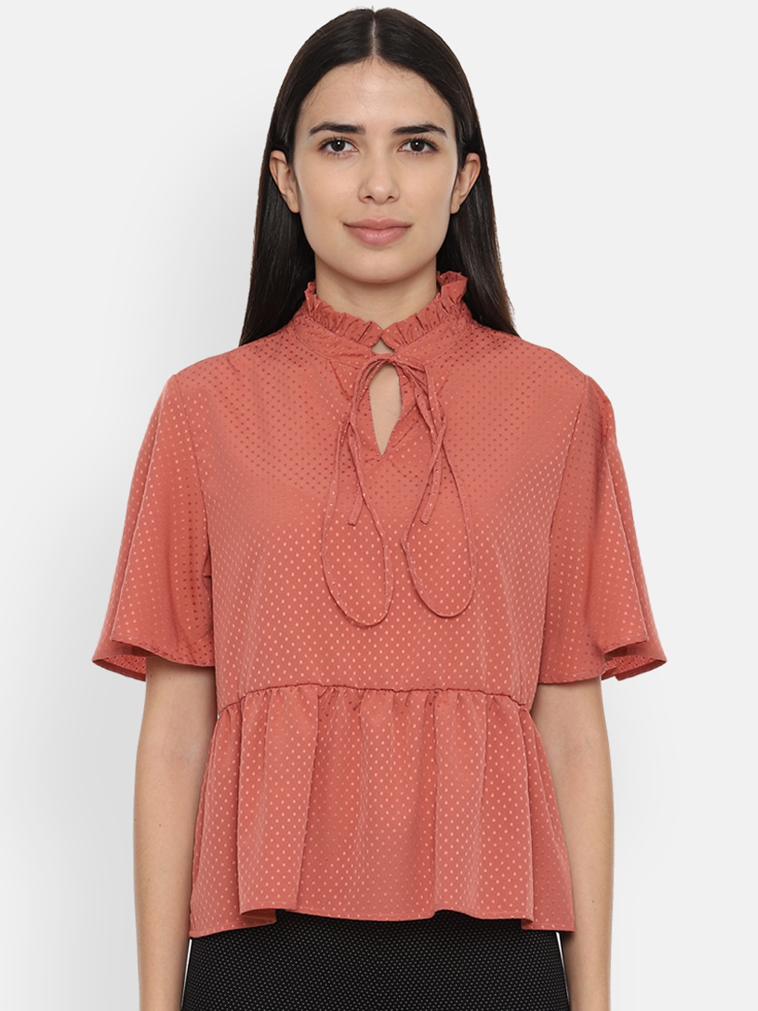 

Van Heusen Woman Orange Self Design Peplum Top