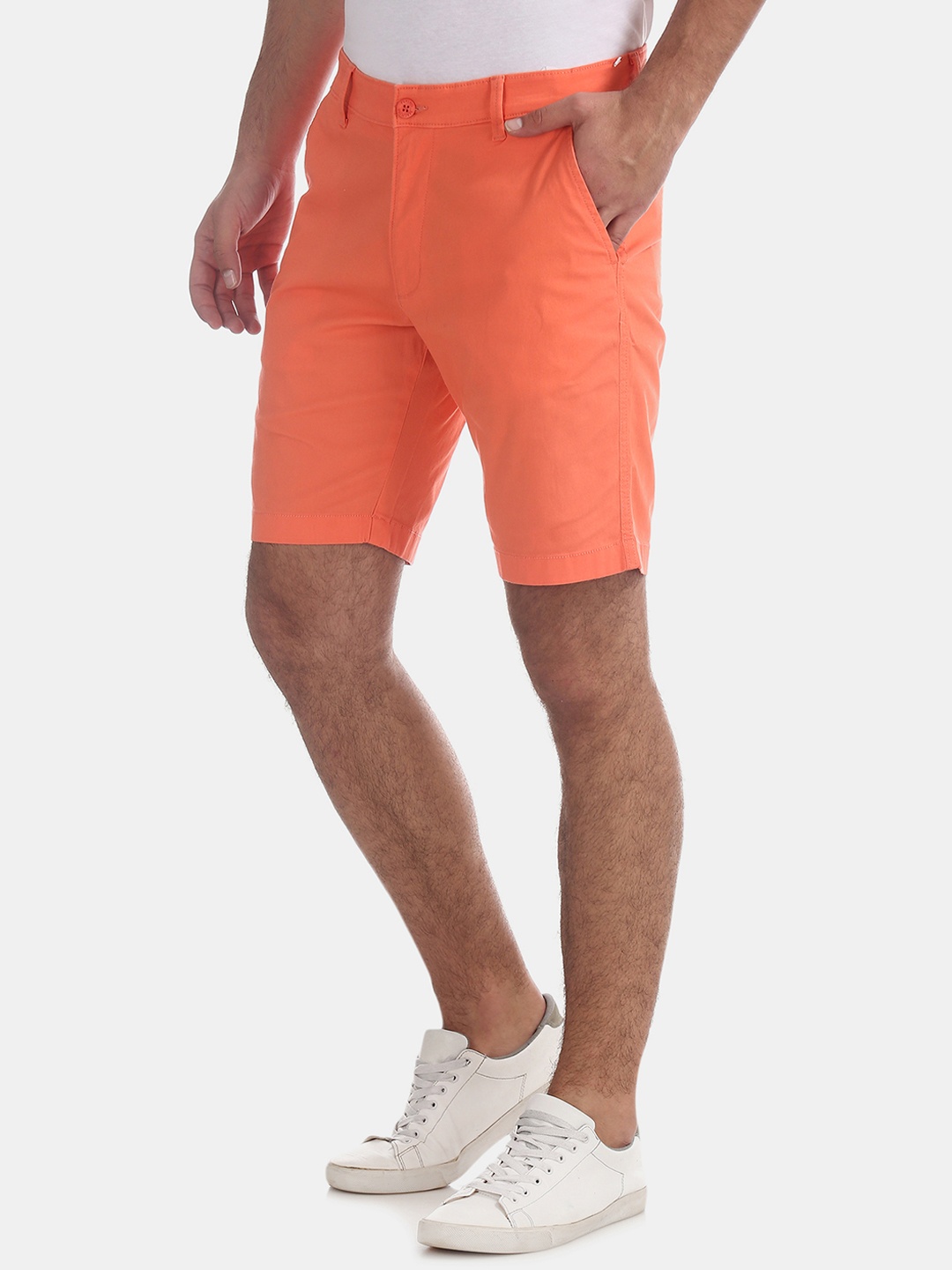 

Flying Machine Men Orange Solid Skinny Fit Regular Shorts