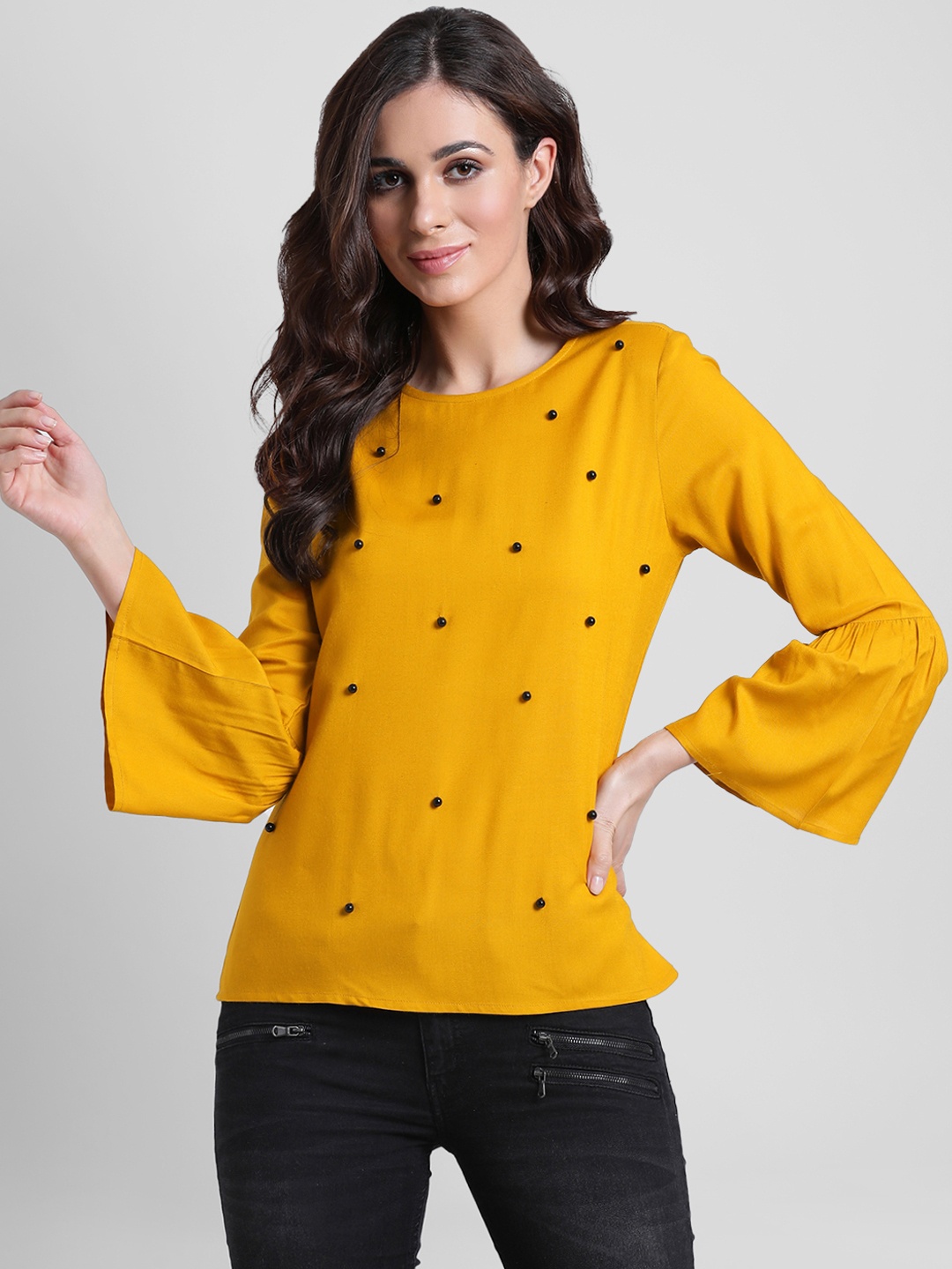 

Aayna Women Mustard Yellow Embellished Top