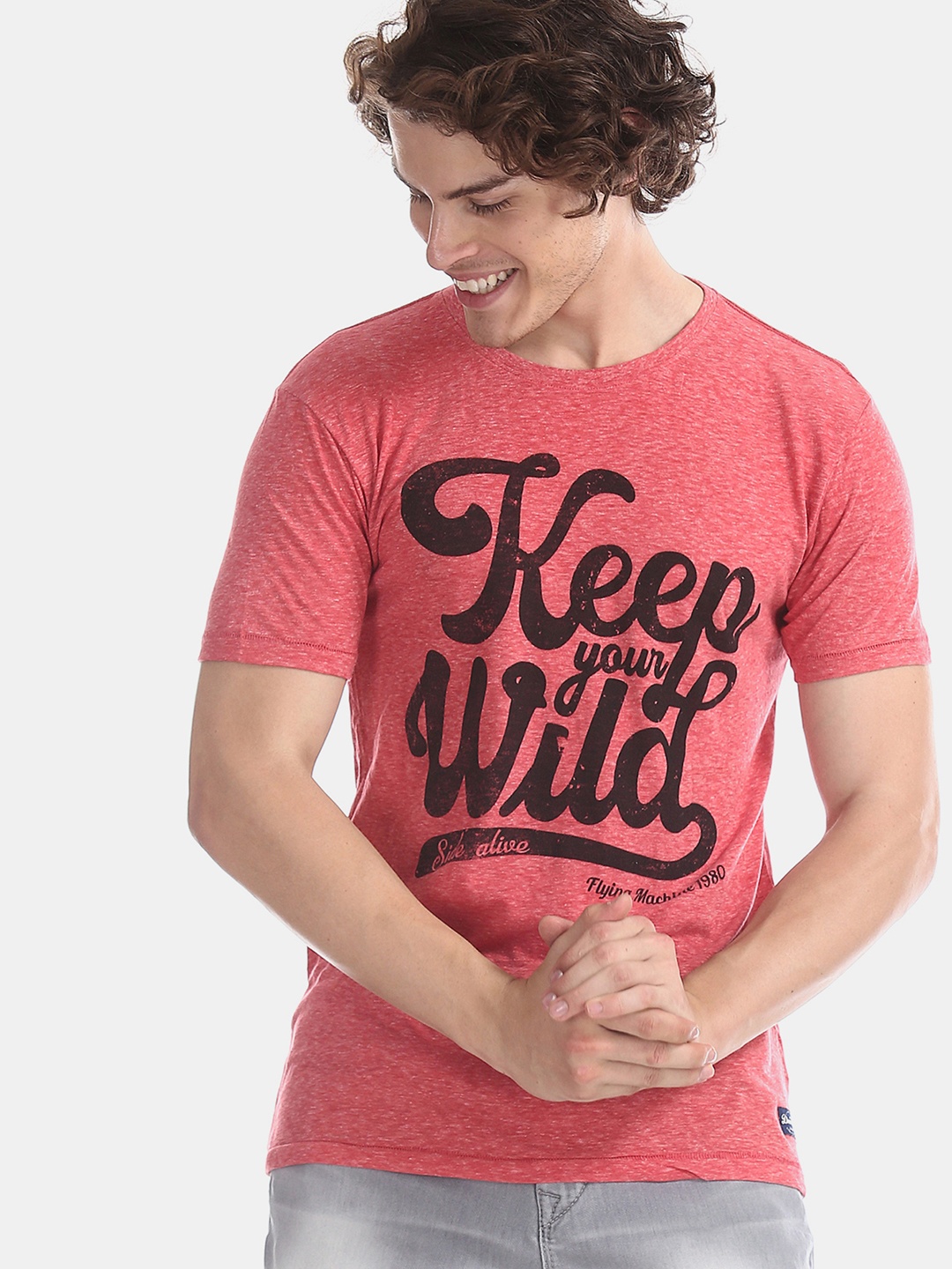 

Flying Machine Men Red Printed Round Neck T-shirt