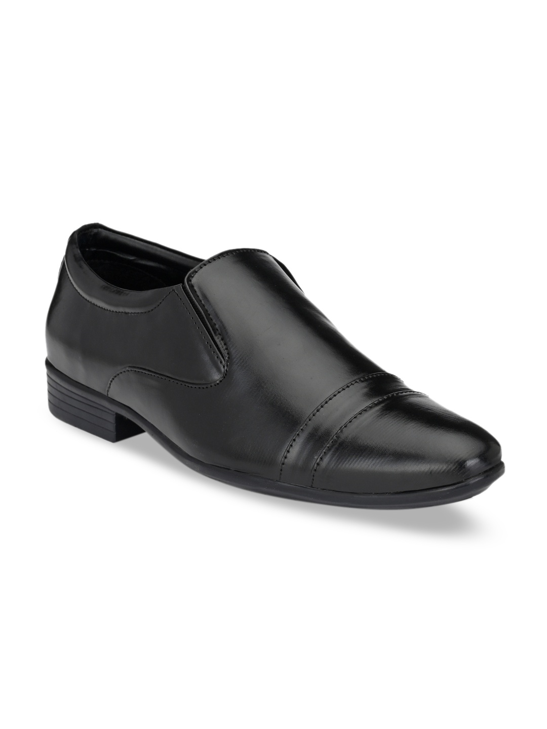 

Prolific Men Black Solid Leather Formal Slip-On Shoes