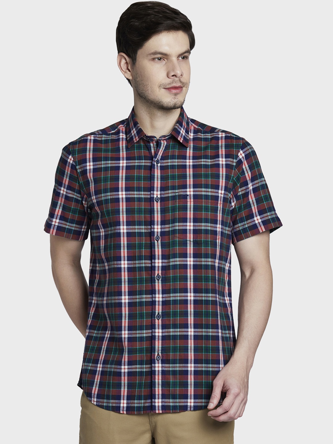 

ColorPlus Men Red Tailored Fit Checked Casual Shirt