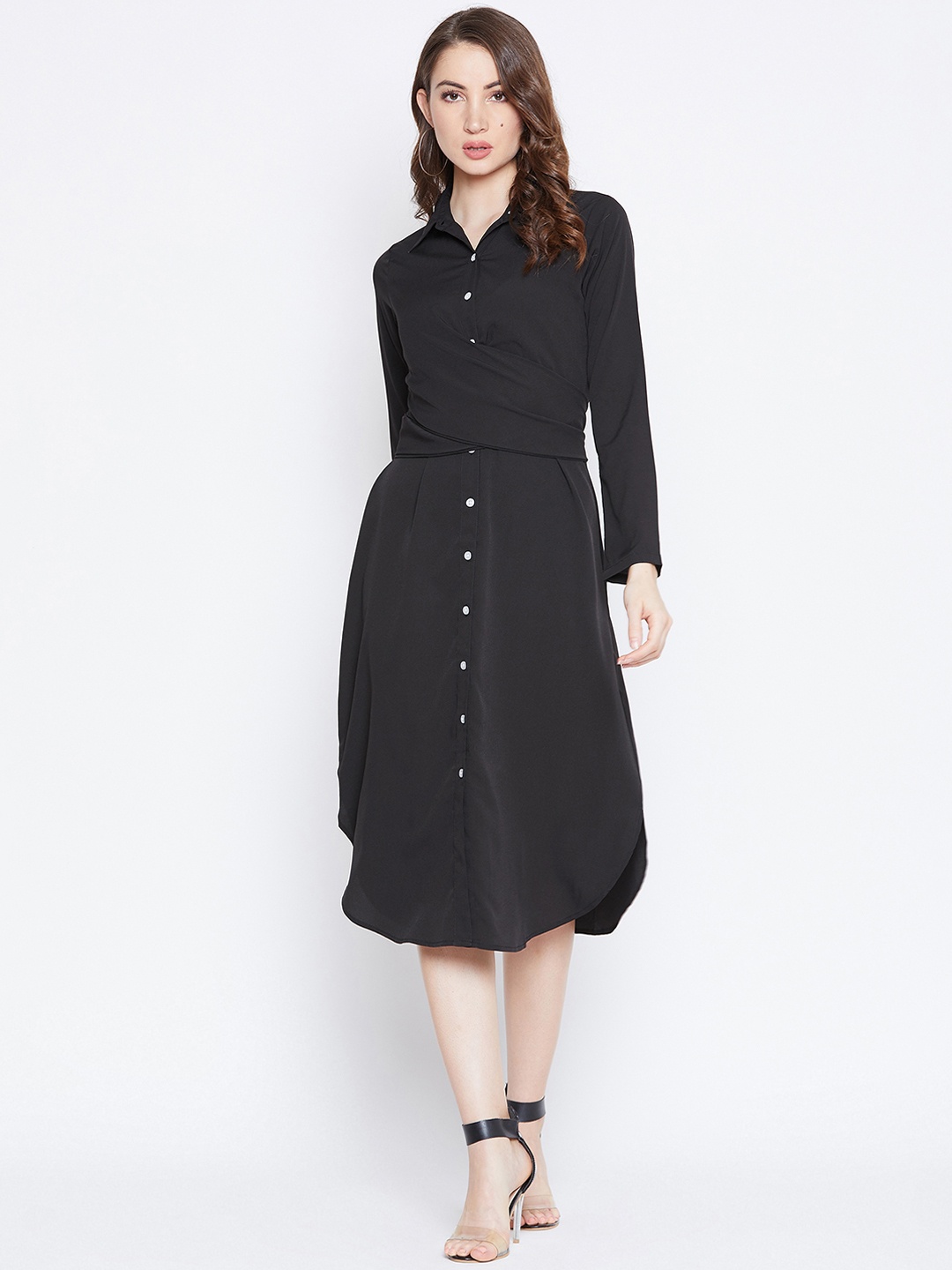 Berrylush Women Black Solid Shirt Dress