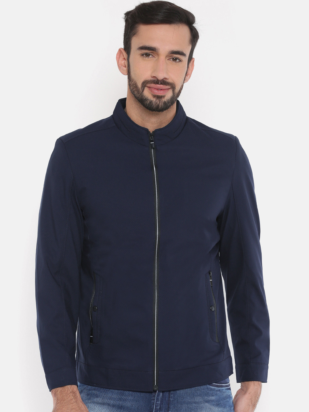 

The Indian Garage Co Men Navy Blue Solid Insulator Jacket