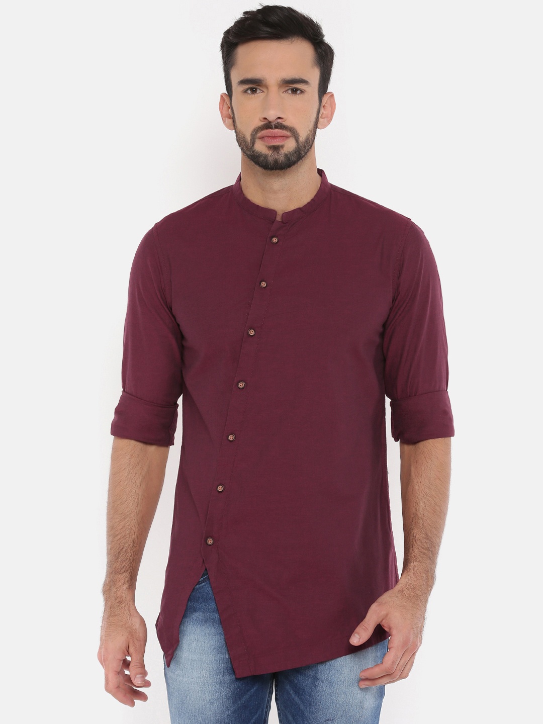 

The Indian Garage Co Men Maroon Solid Straight Kurta