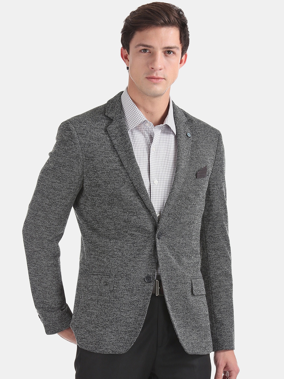 

Arrow Men Grey Self Design Single-Breasted Slim-Fit Blazers