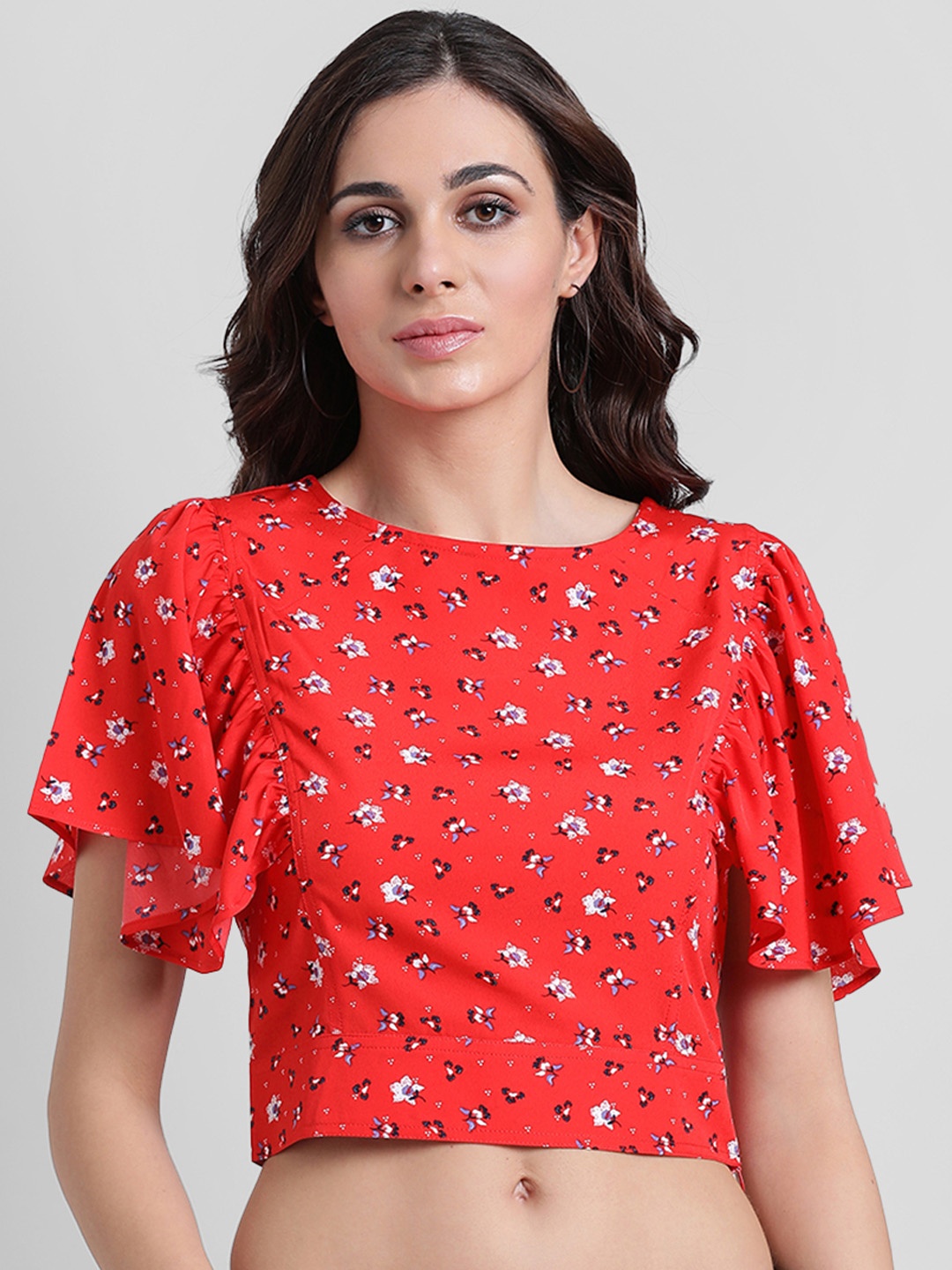 

Aayna Women Red & White Floral Printed Crop Top