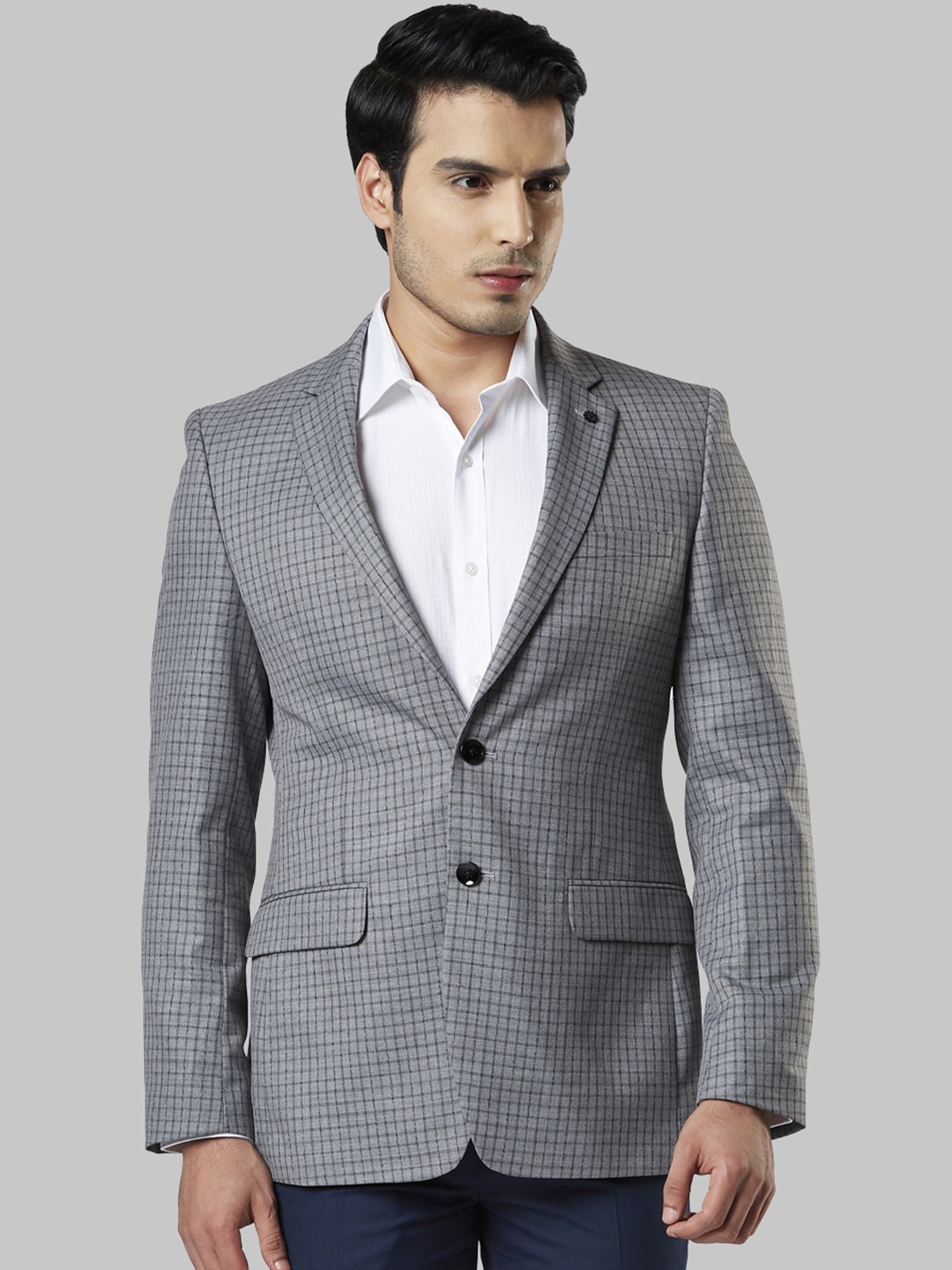 

Raymond Men Grey Checked Single-Breasted Blazers