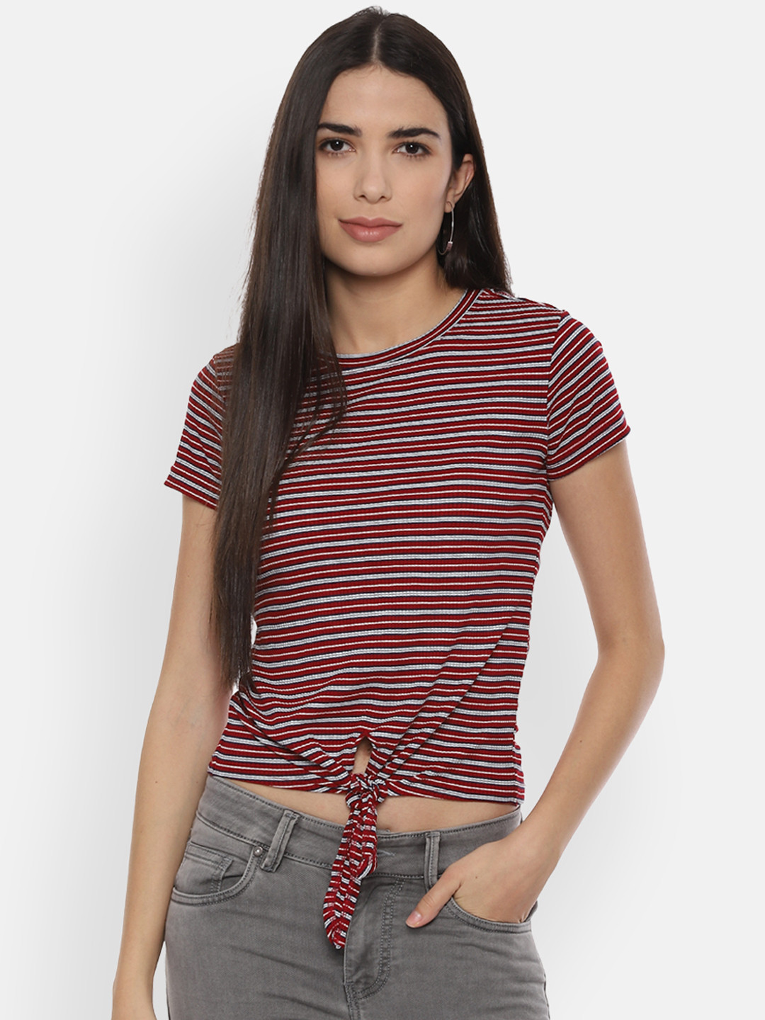 

People Women Maroon Striped Top