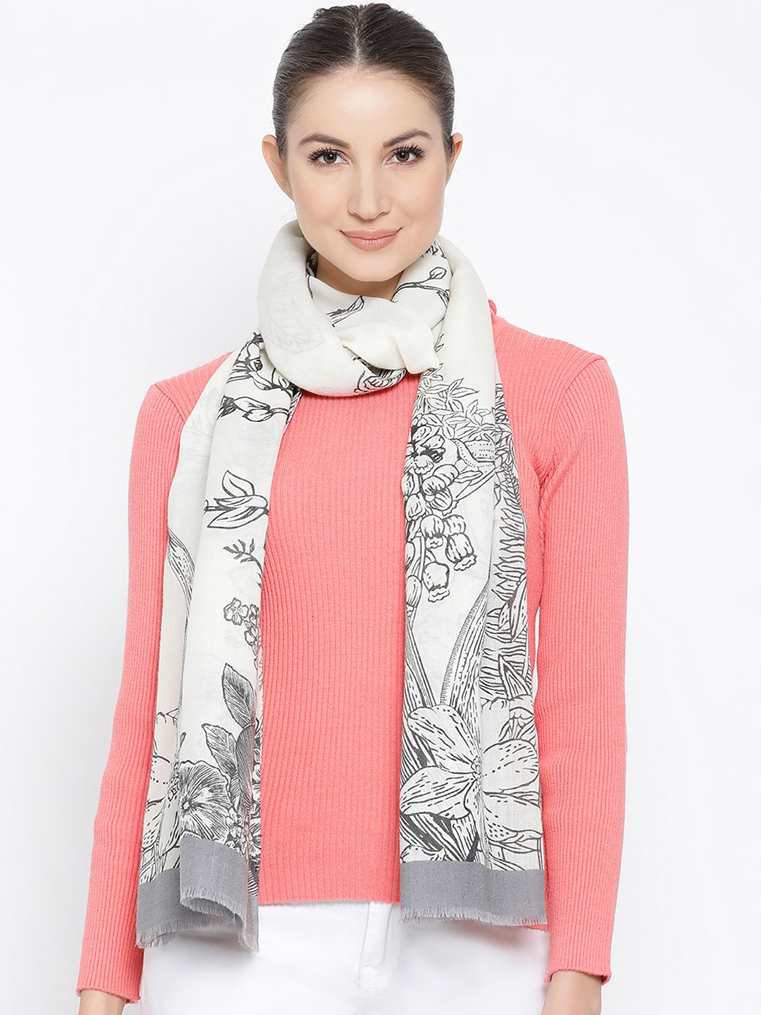 

SHINGORA Women Off-White & Grey Printed Stole