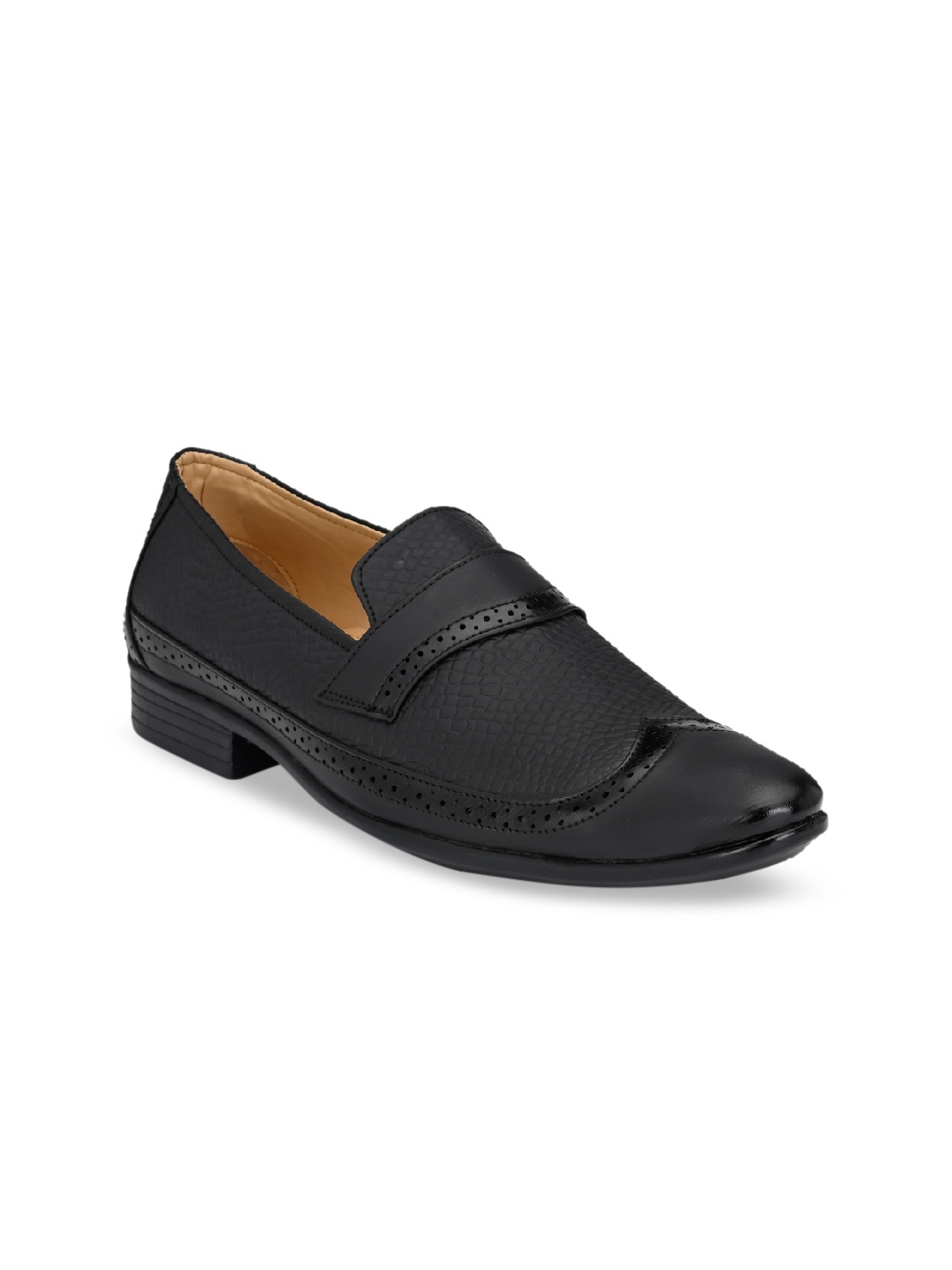 

Prolific Men Black Textured Formal Slip-On Shoes