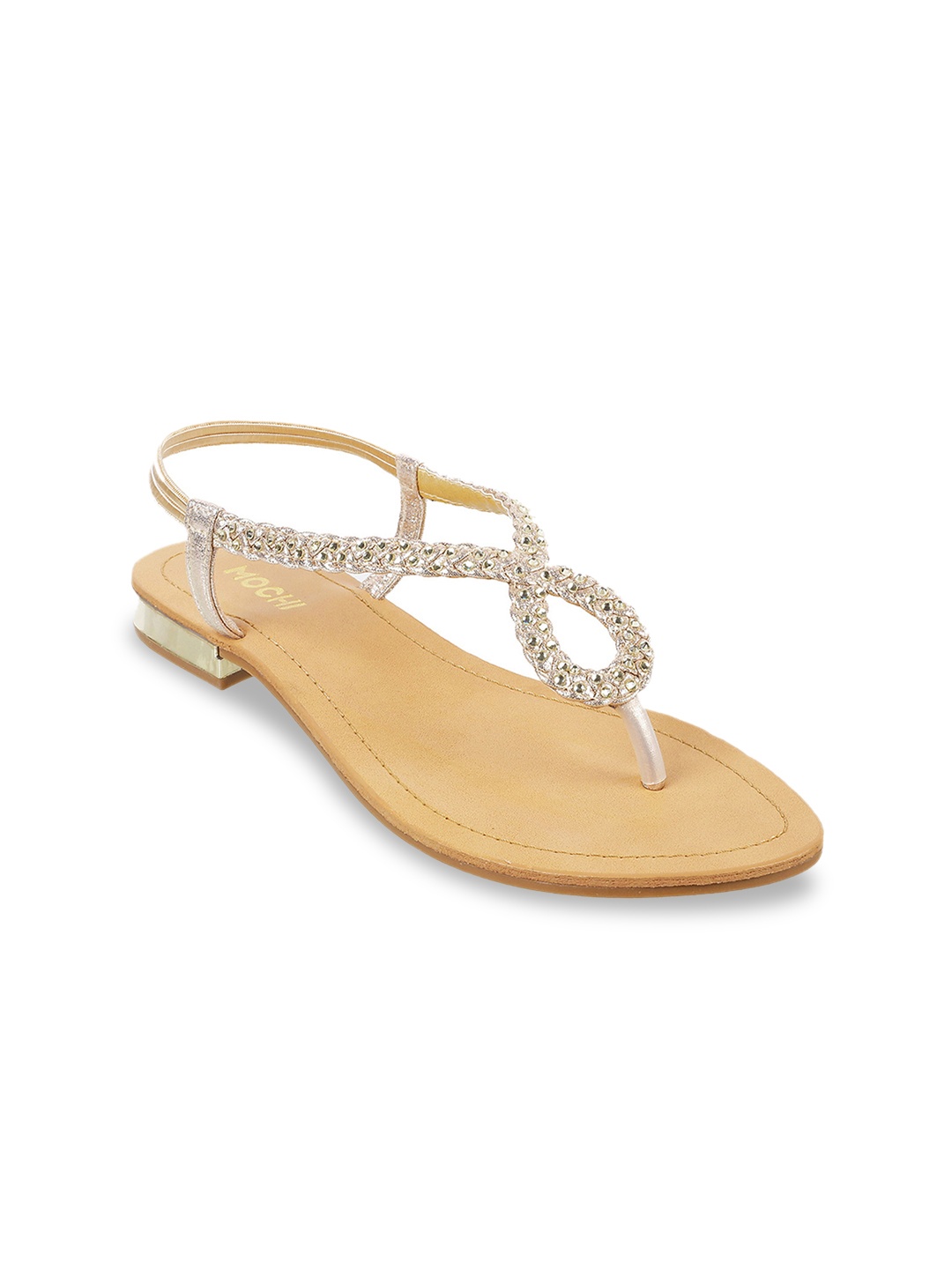 

Mochi Women Gold-Toned Embellished Open Toe Flats