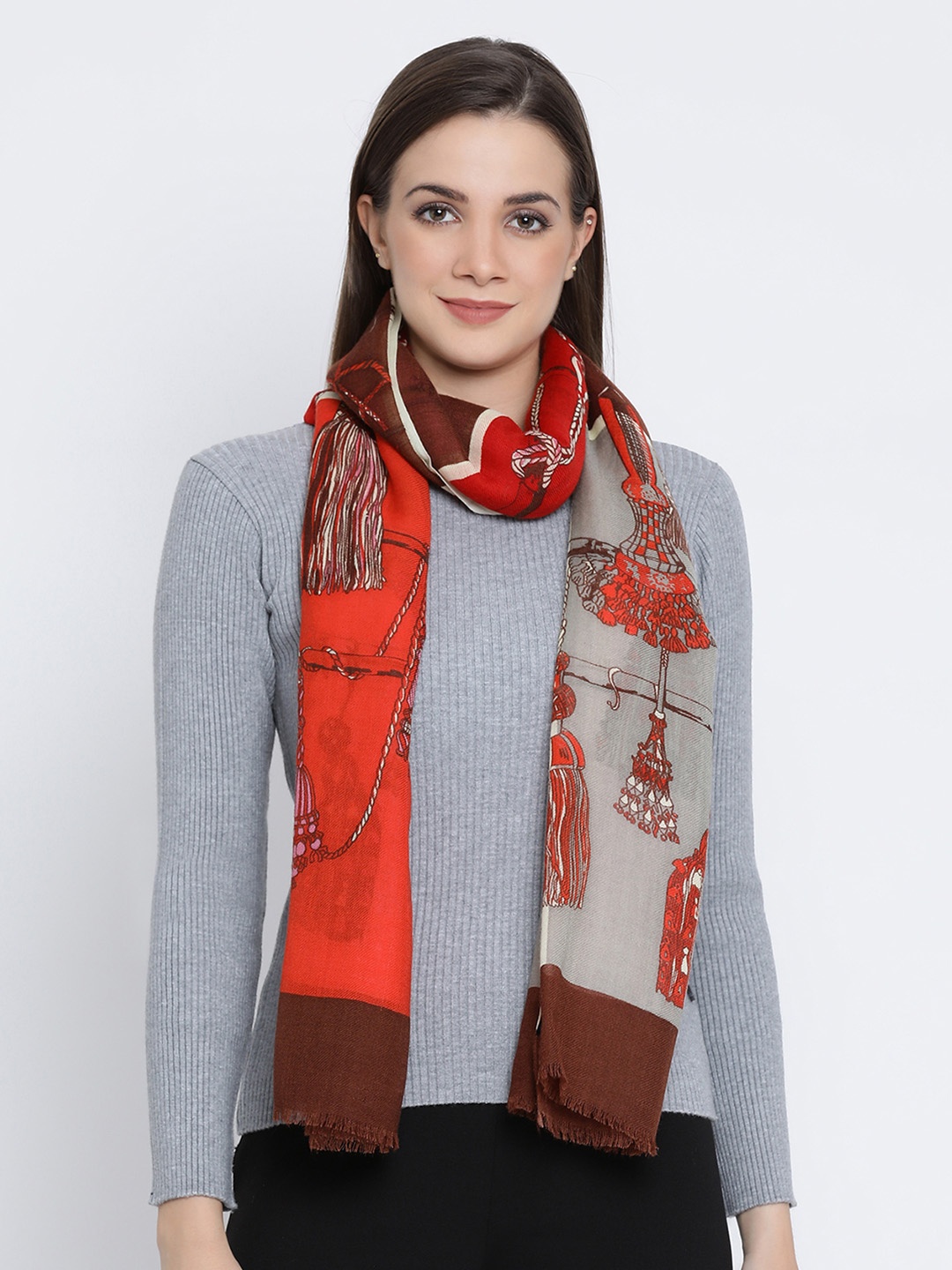

SHINGORA Women Red & Grey Printed Woolen Shawl
