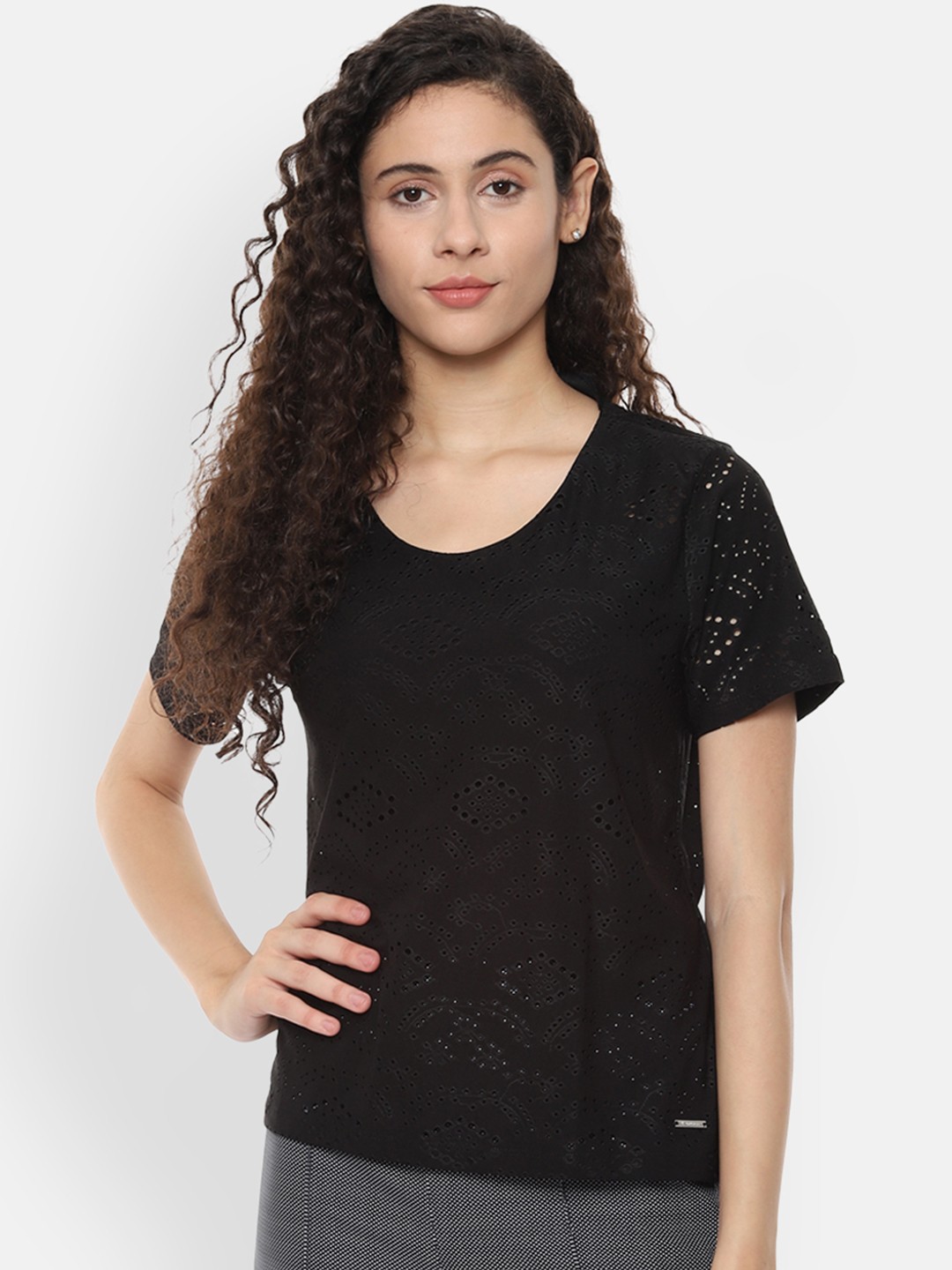 

Van Heusen Woman Black Self Design Top