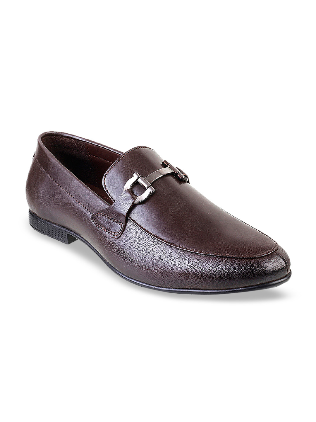 

Mochi Men Maroon Solid Leather Horsebit Loafers