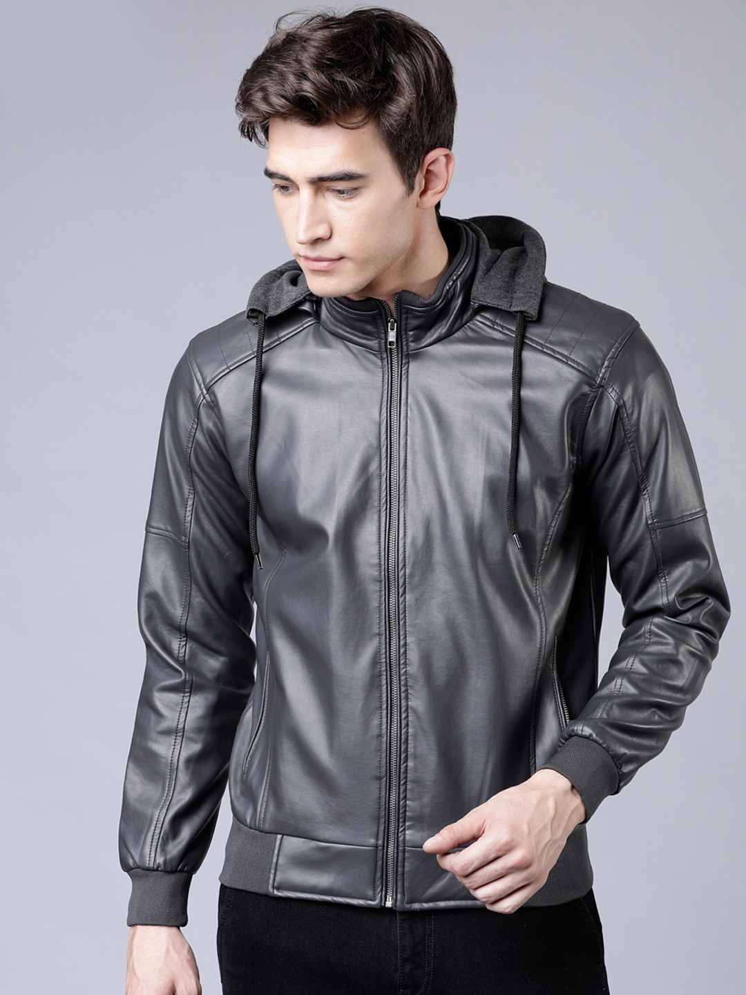 

LOCOMOTIVE Men Charcoal Black Solid Jacket