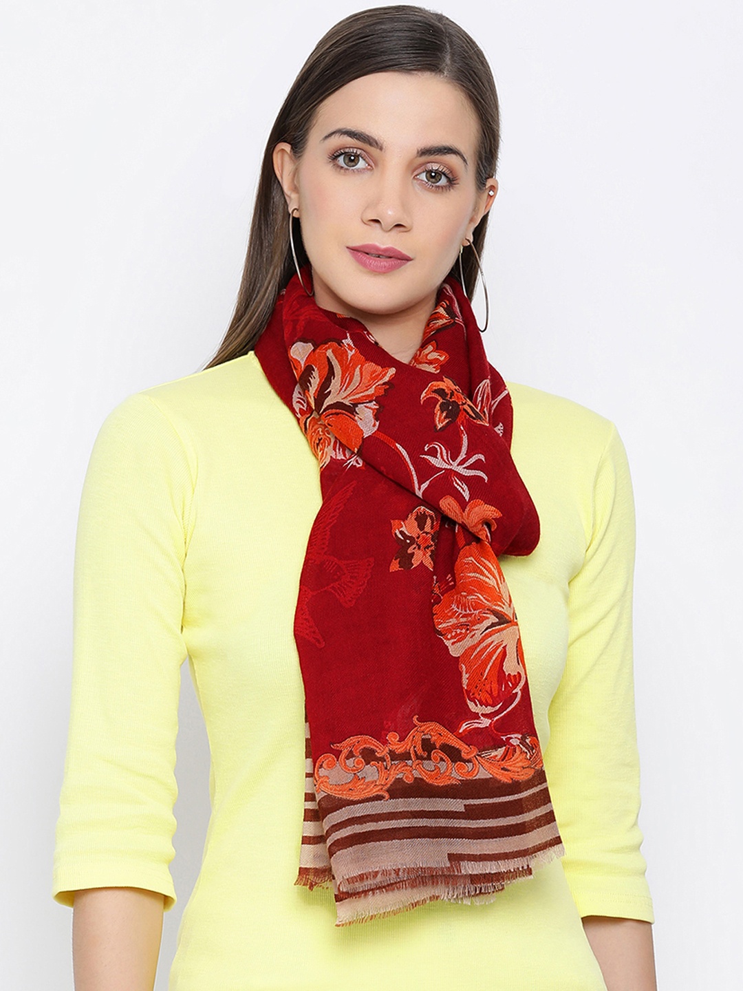 

SHINGORA Women Maroon & Orange Woollen Printed Stole