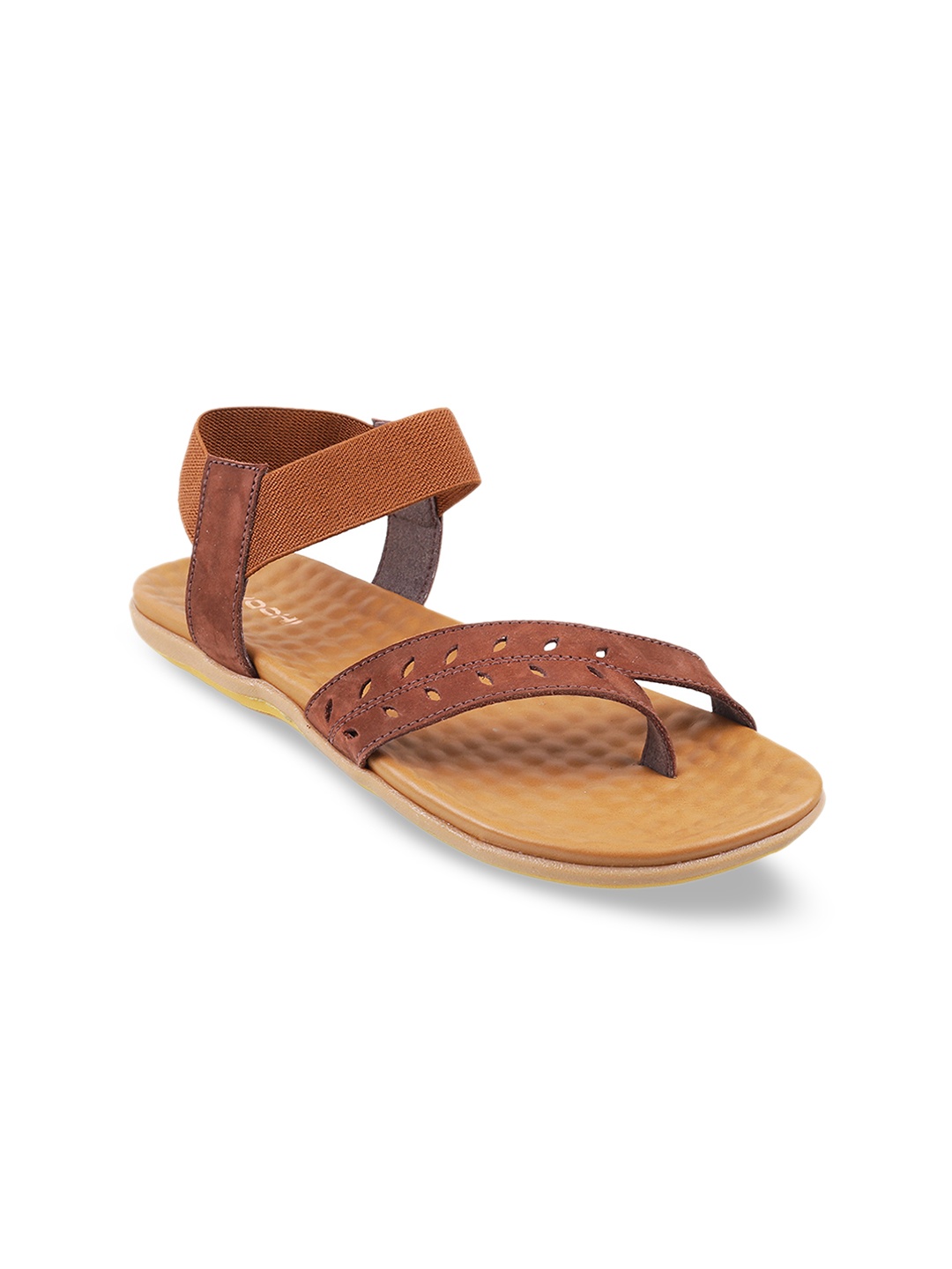 

Mochi Women Brown Textured Open Toe Flats