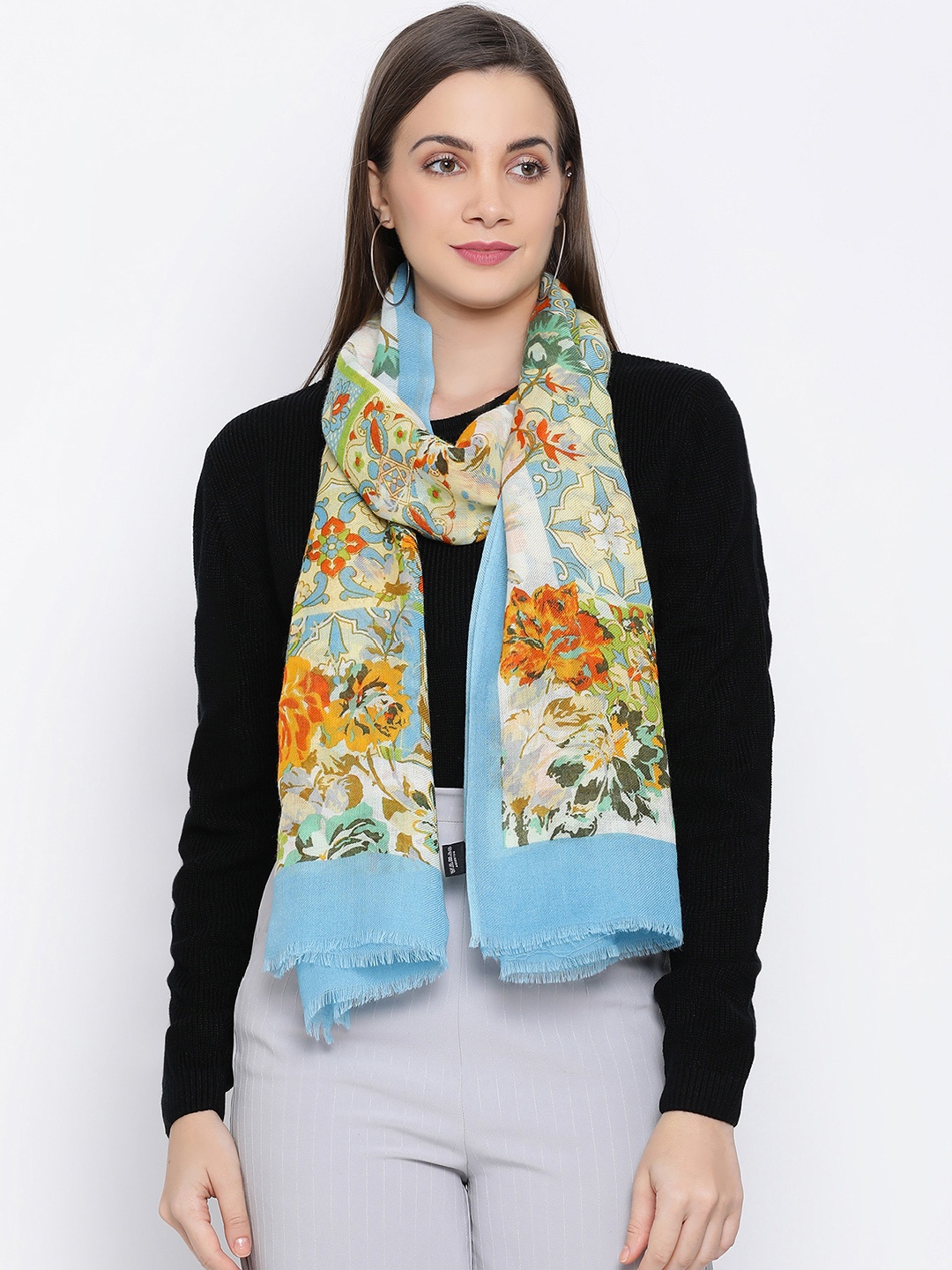 

SHINGORA Women Blue & Green Woollen Printed Stole