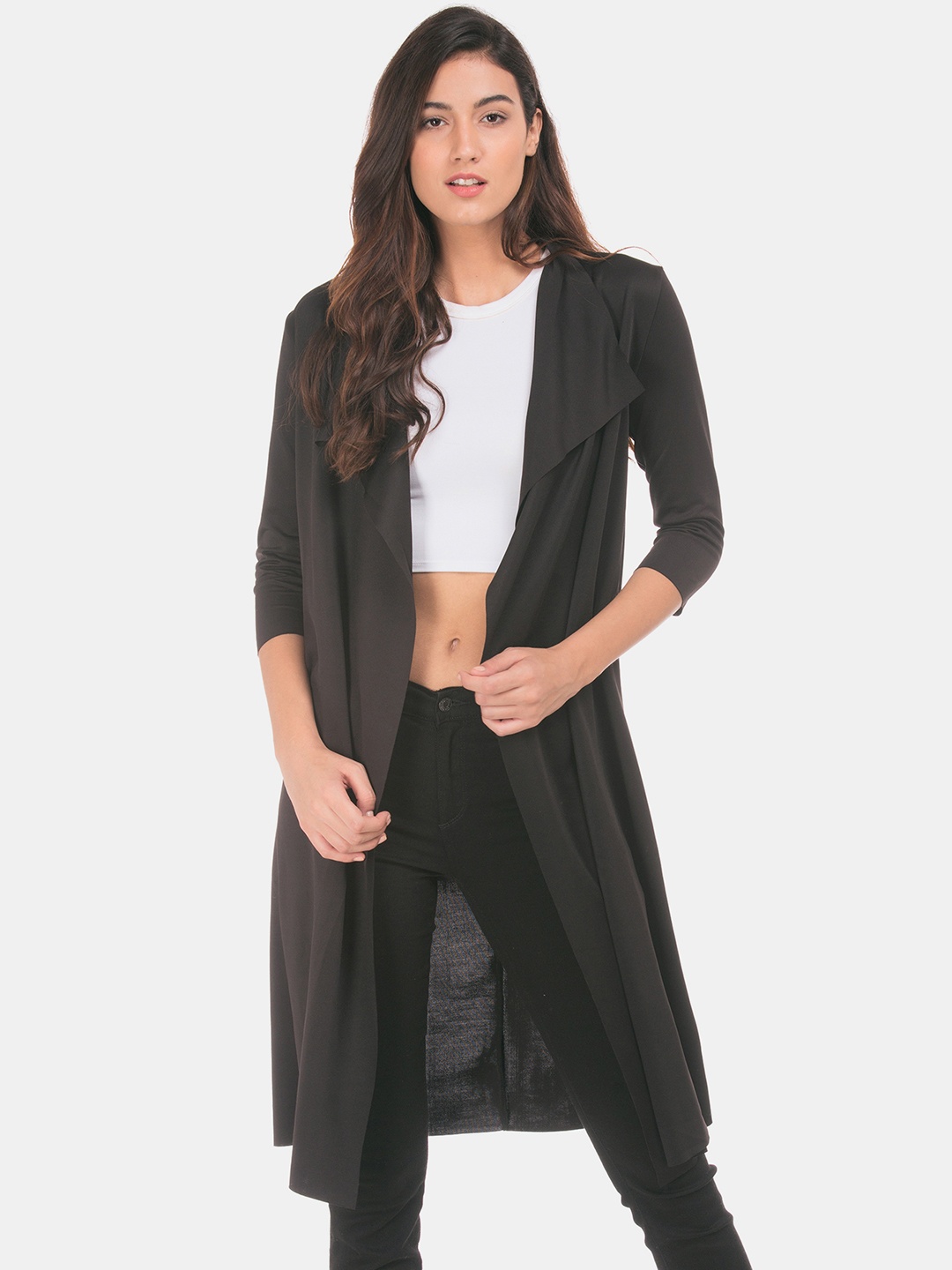 

Flying Machine Women Charcoal Solid Waterfall Shrug