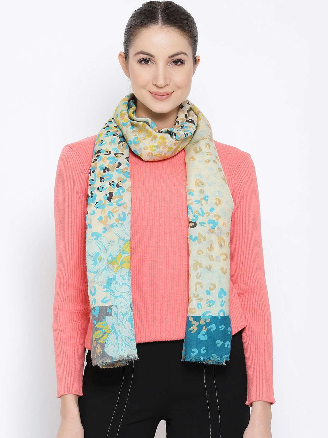 

SHINGORA Women Beige & Blue Printed Stole