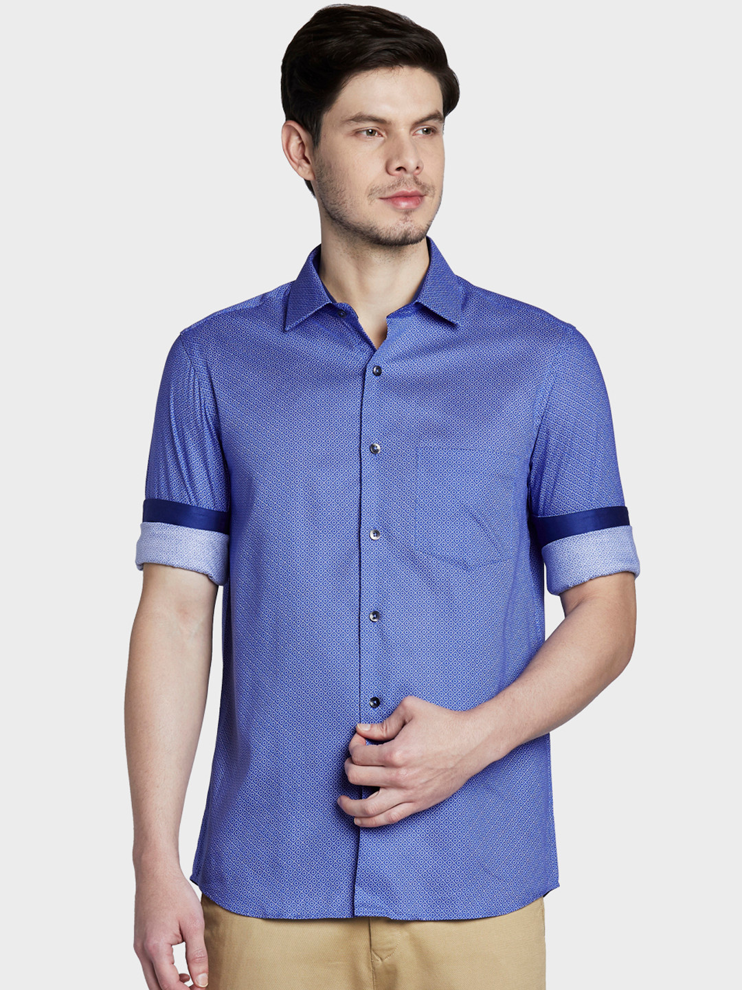 

ColorPlus Men Blue Tailored Fit Printed Casual Shirt