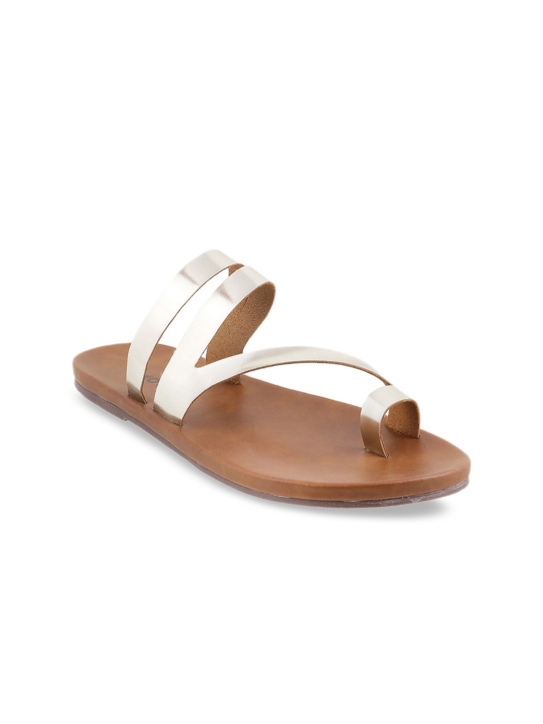 Mochi Women Gold-Toned Solid Open Toe Flats