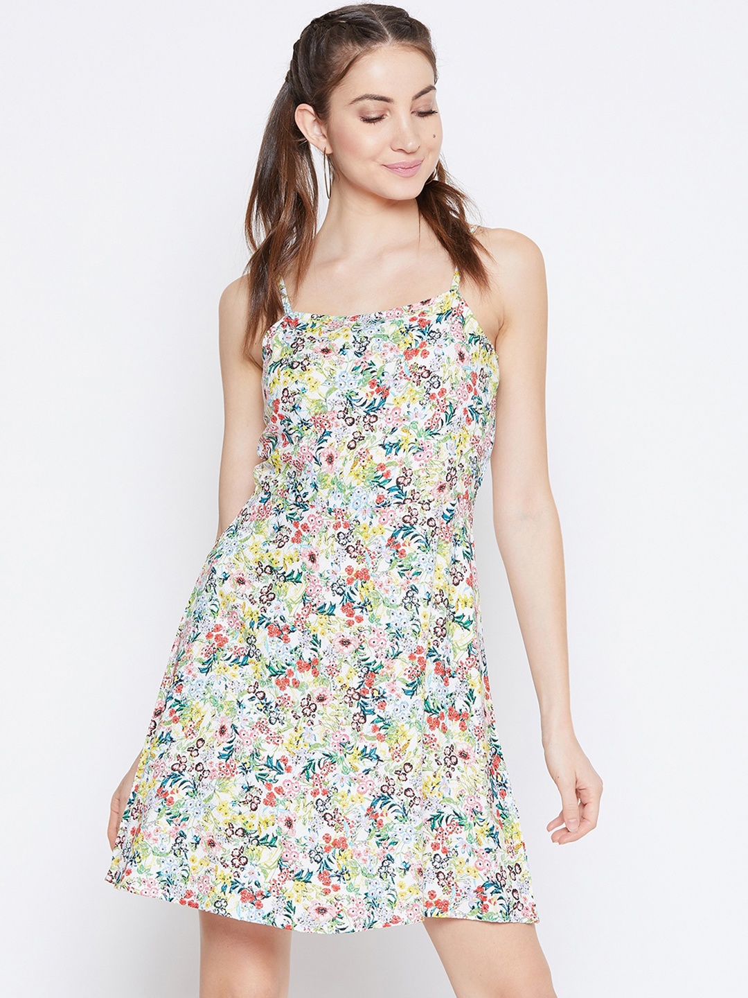

Berrylush Multicoloured Floral Printed Fit and Flare Dress, Multi