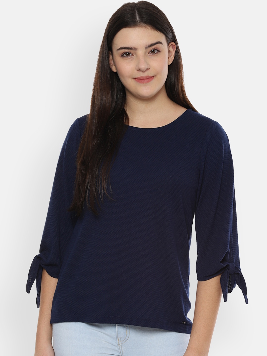 

Allen Solly Women Navy Blue Solid Top