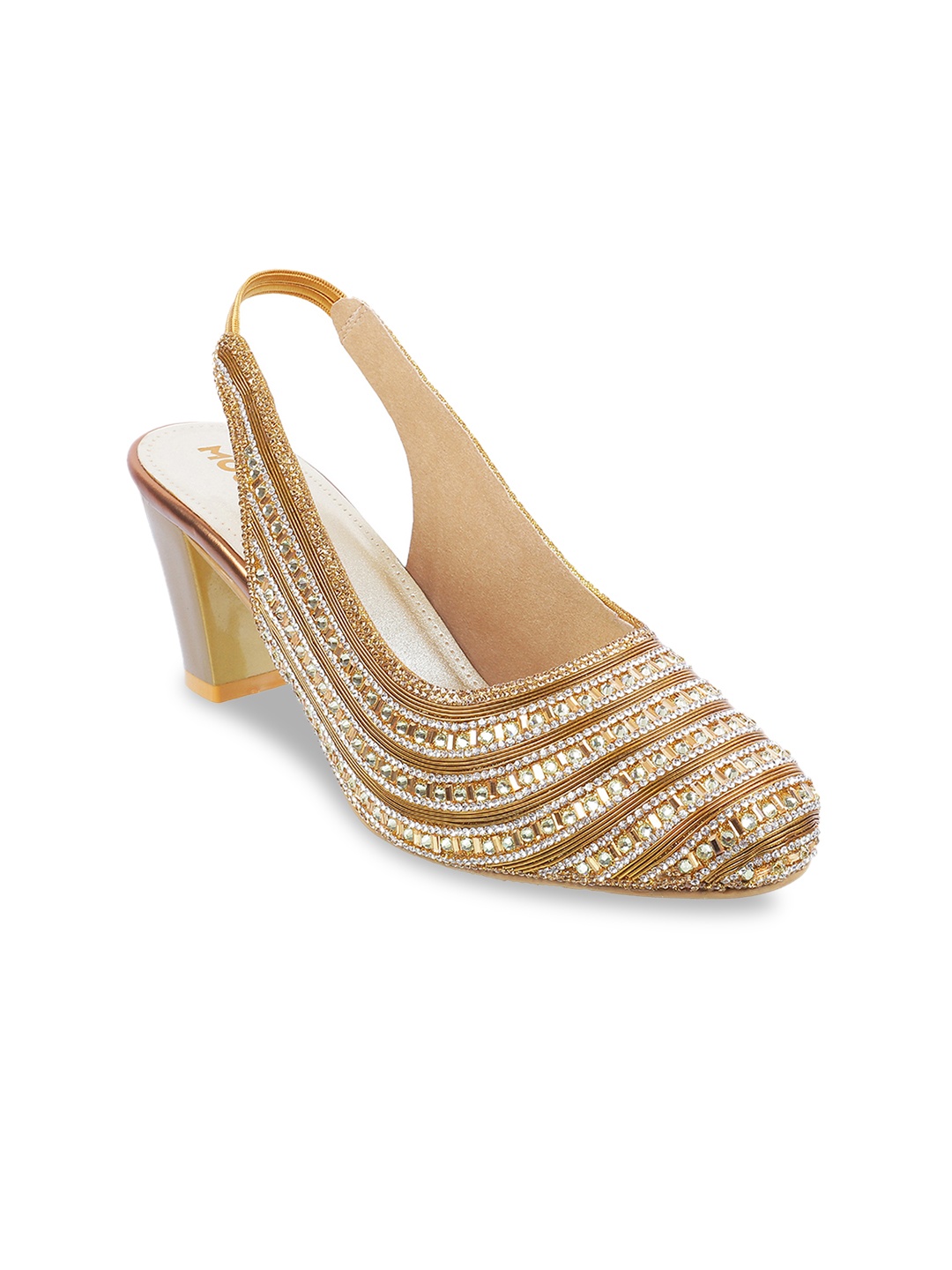 

Mochi Women Antique Gold-Toned Embellished Pumps