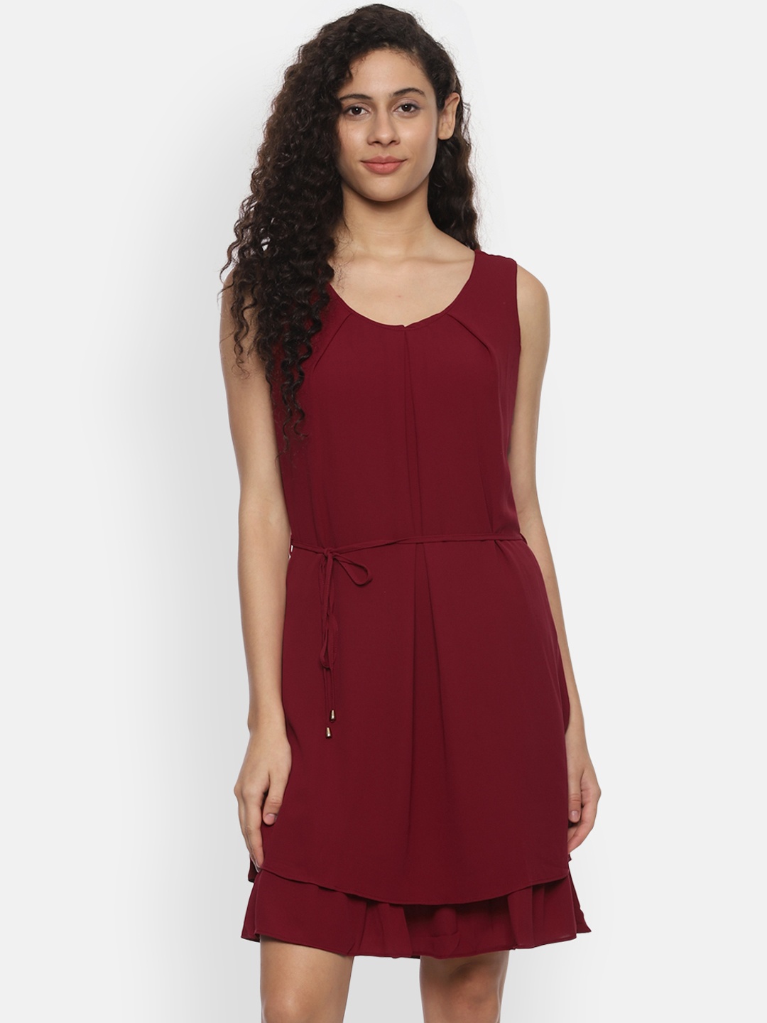 Allen Solly Woman Women Maroon Solid A-Line Layered Dress
