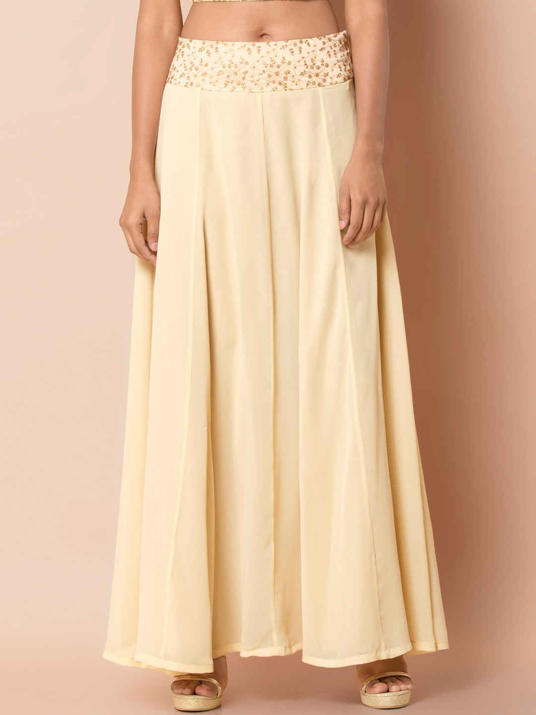

INDYA Women Yellow Solid Flared Maxi Skirt