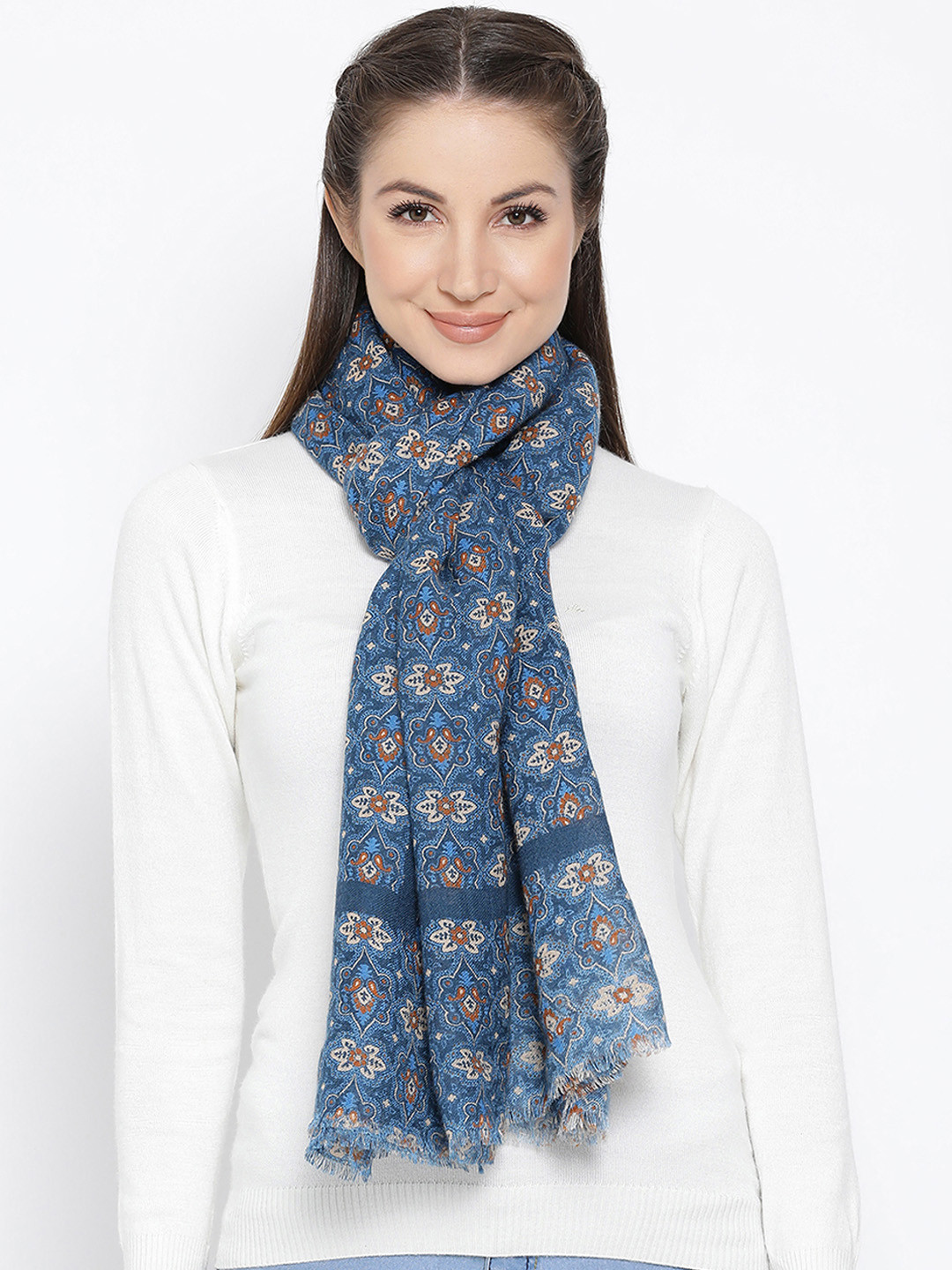 

SHINGORA Women Blue Printed Woolen Shawl