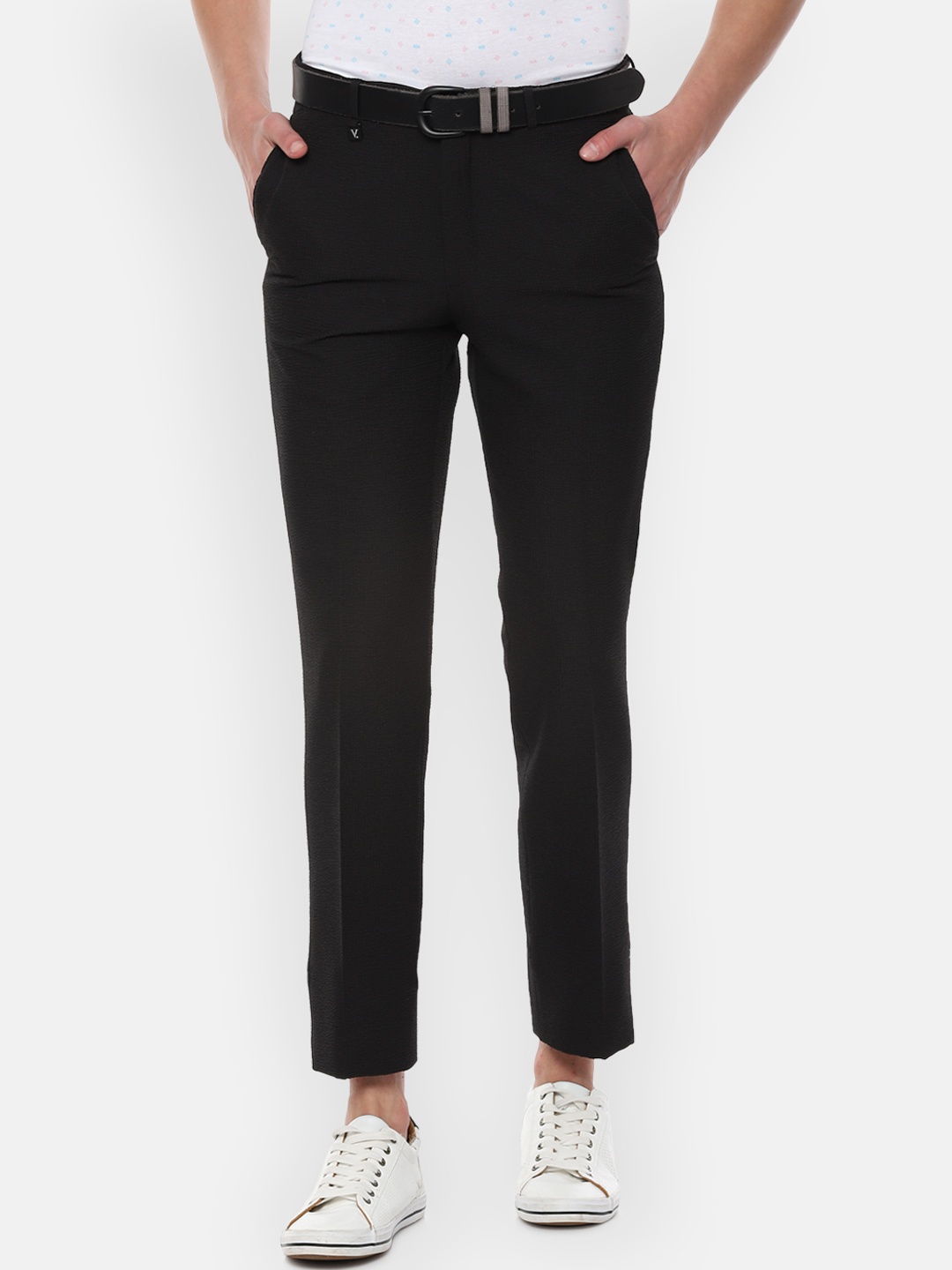 

V Dot Men Black Slim Fit Solid Regular Trousers