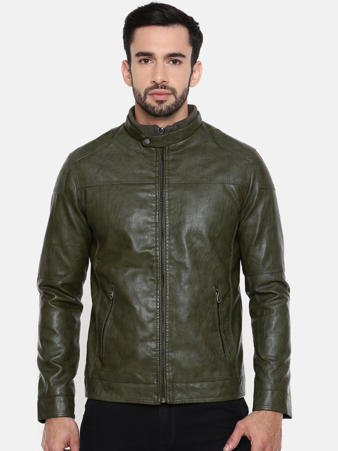 

The Indian Garage Co Men Olive Green Solid Insulator Jacket