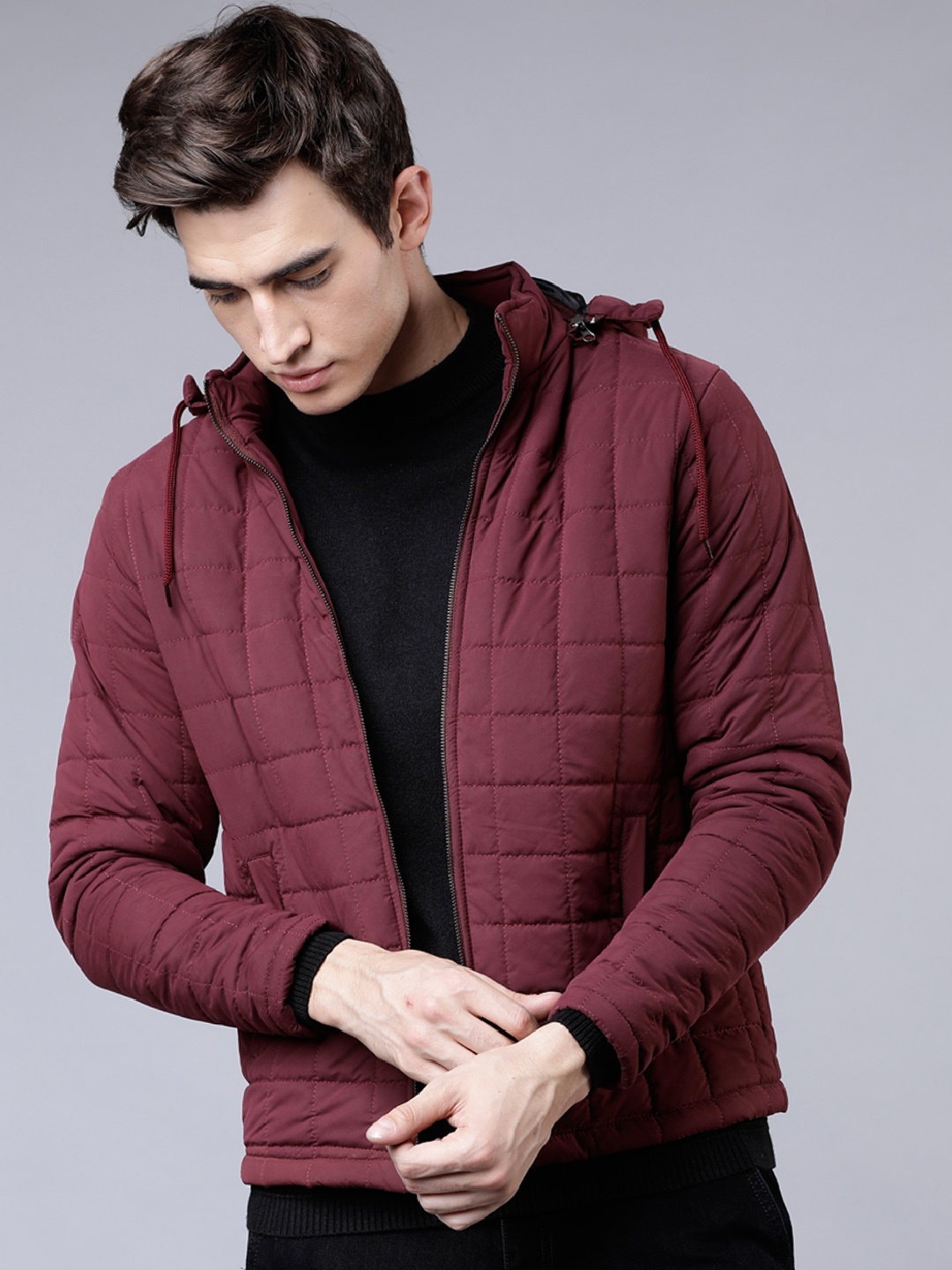 HIGHLANDER Men Maroon Solid Puffer Jacket