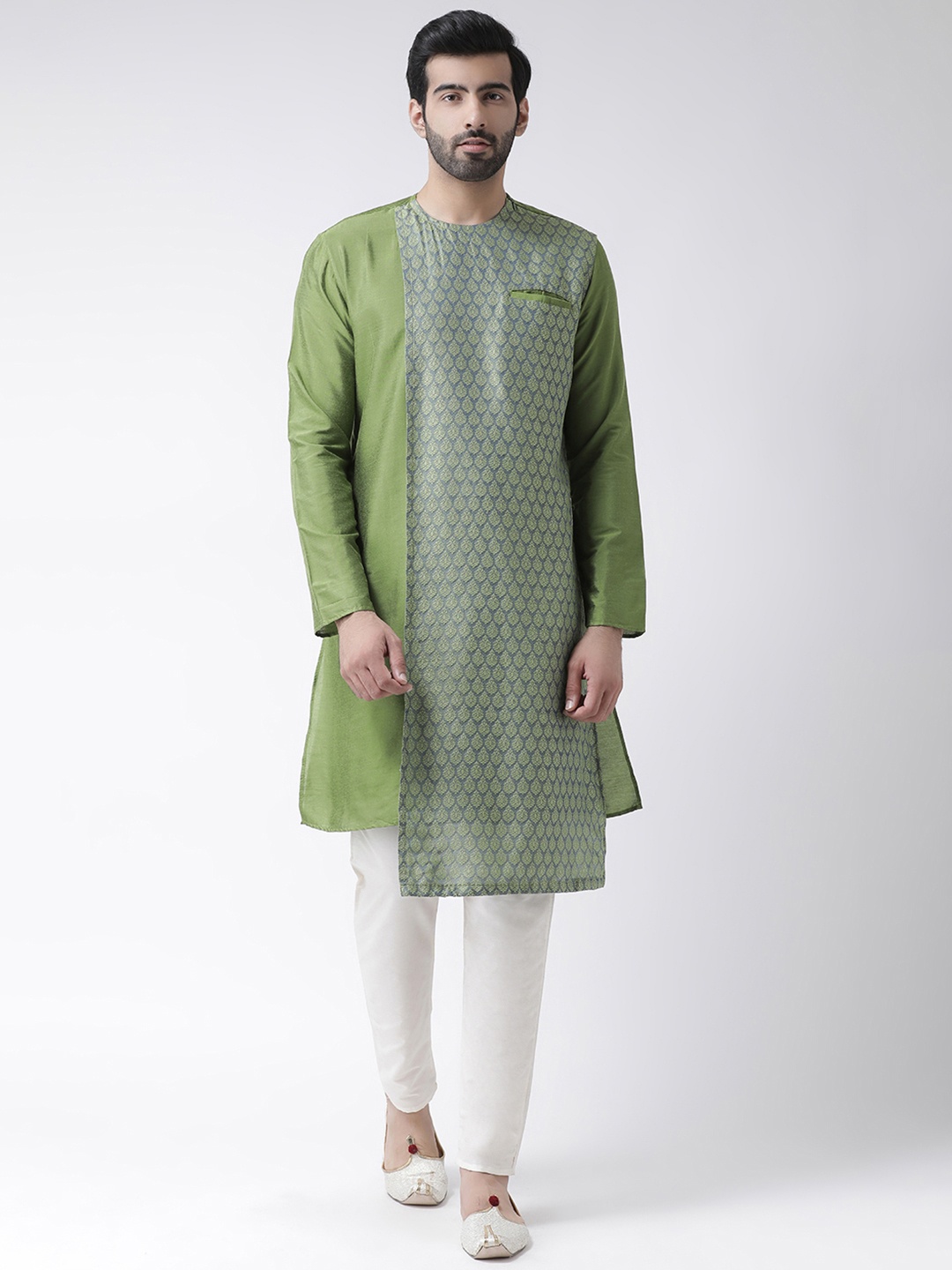 

KISAH Men Green Printed Straight Kurta