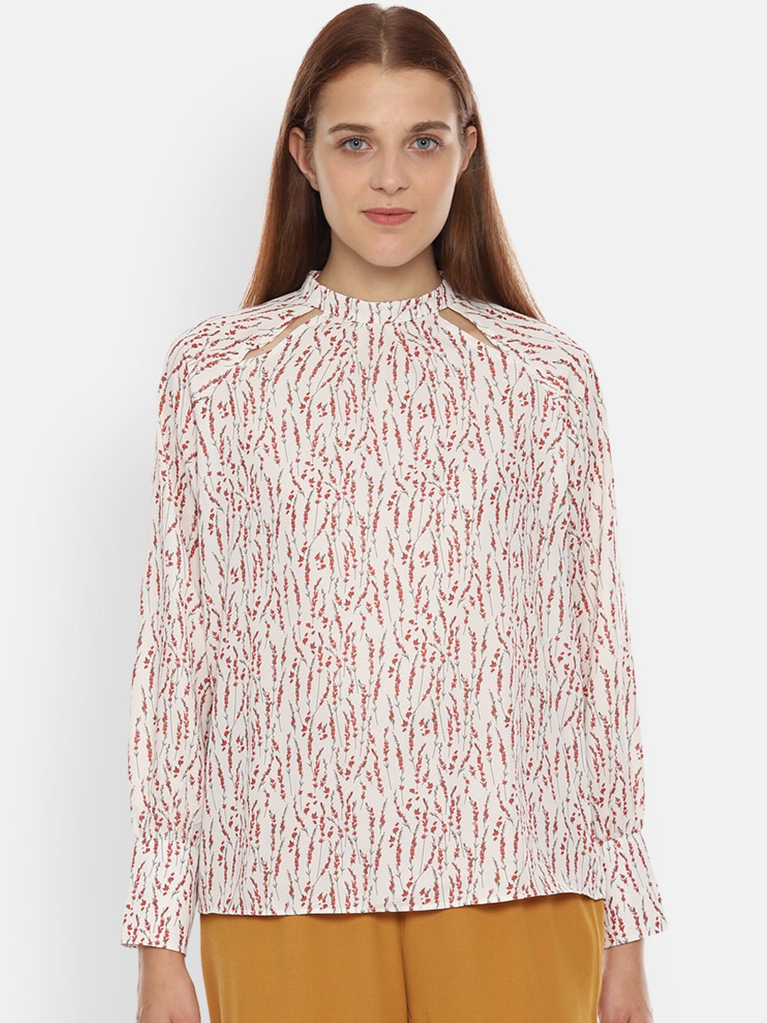 

Van Heusen Woman Cream-Coloured Printed Top