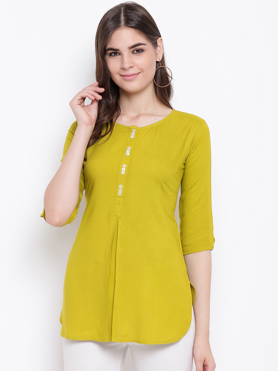 

FABNEST Women Green Solid A-Line Kurtis