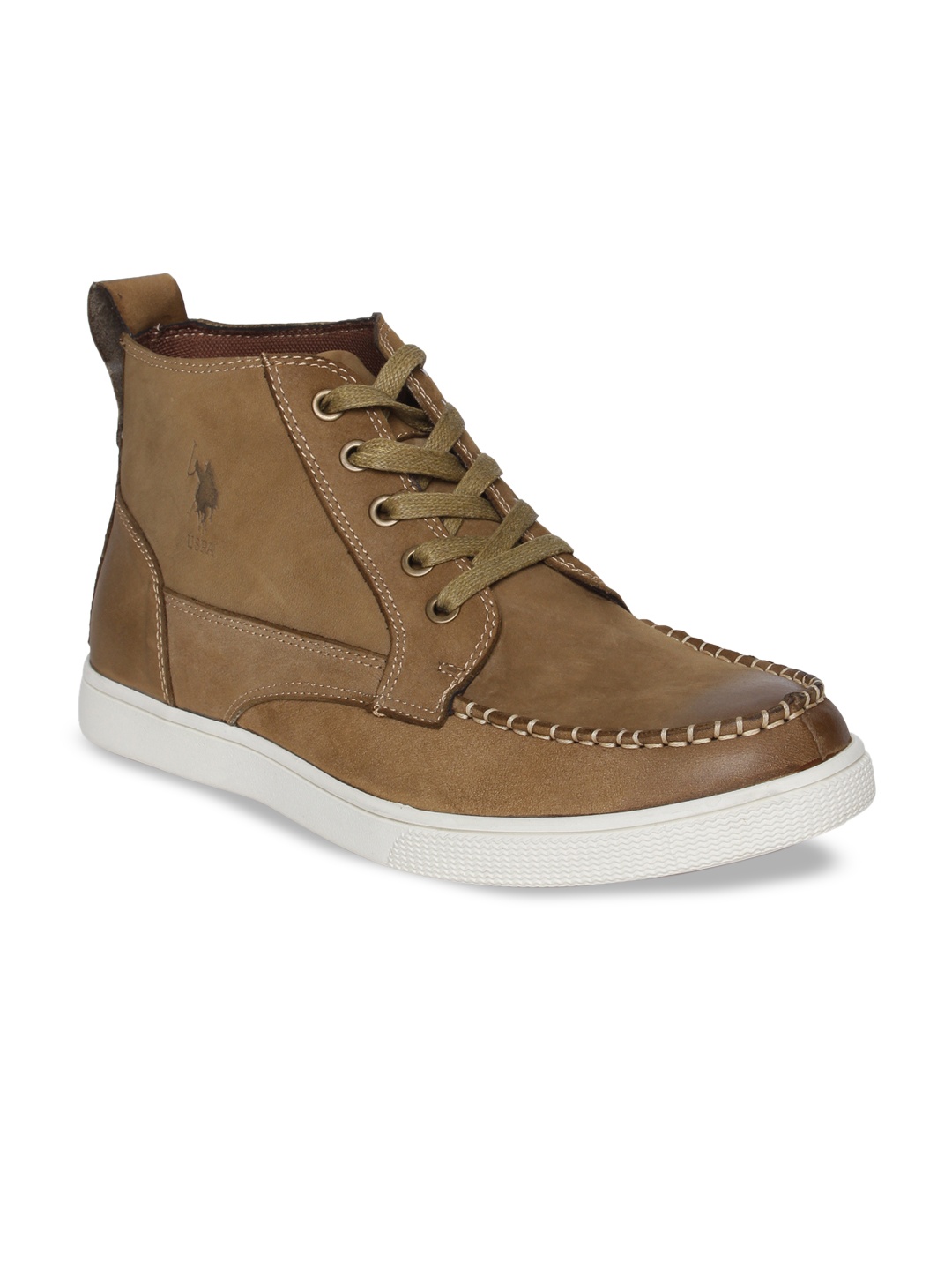 

U.S. Polo Assn. Men Camel Brown Solid Rorry Mid-Top Sneakers