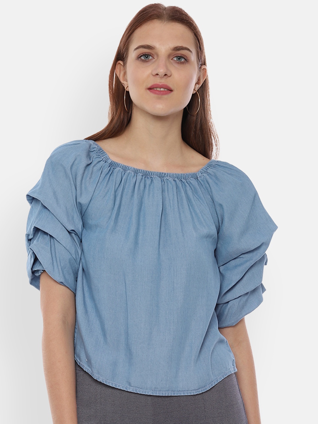 People Women Blue Solid Top