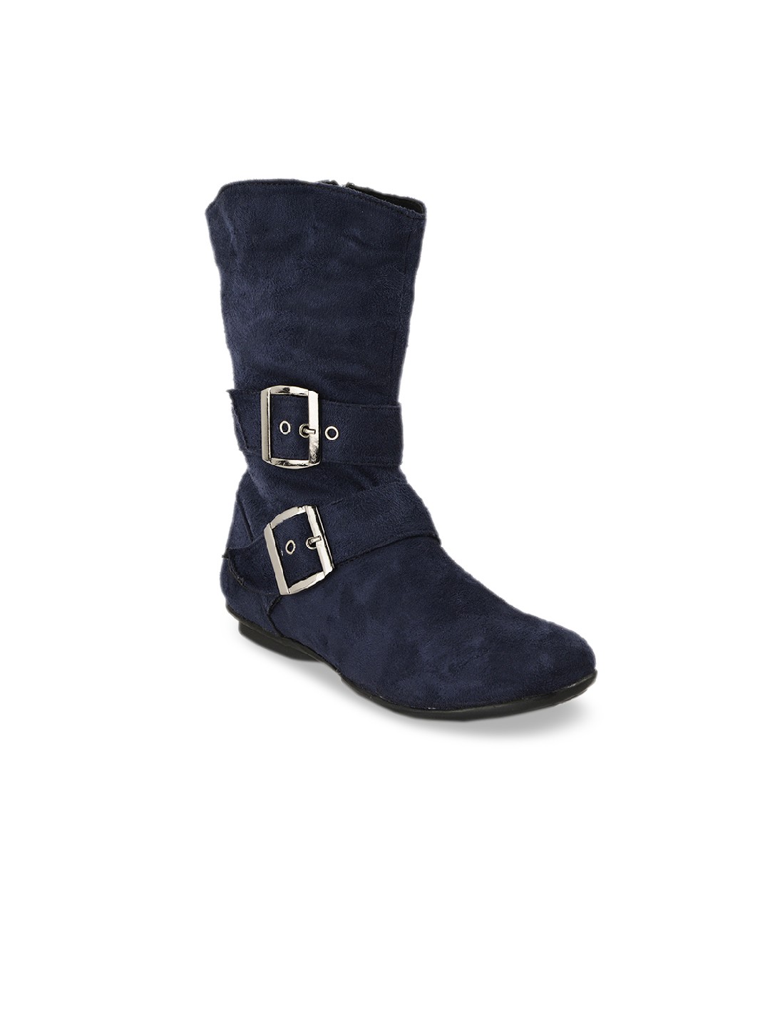 

Bruno Manetti Women Blue Solid Suede High-Top Flat Boots
