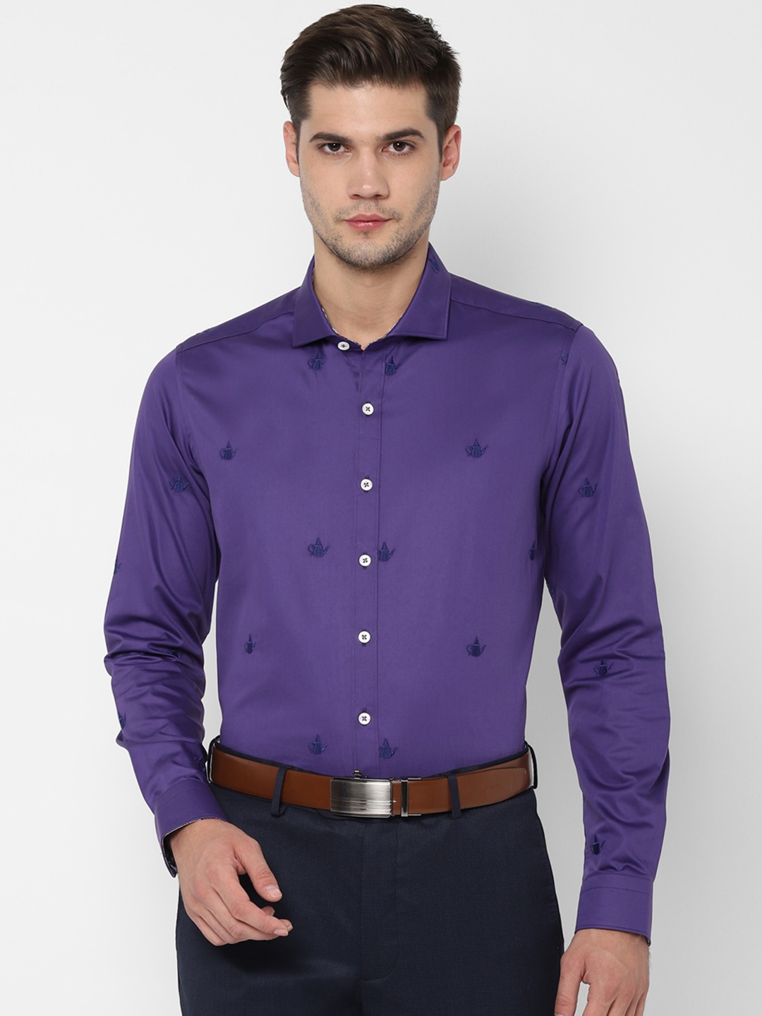 

SIMON CARTER LONDON Men Purple Slim Fit Self Design Semiformal Shirt