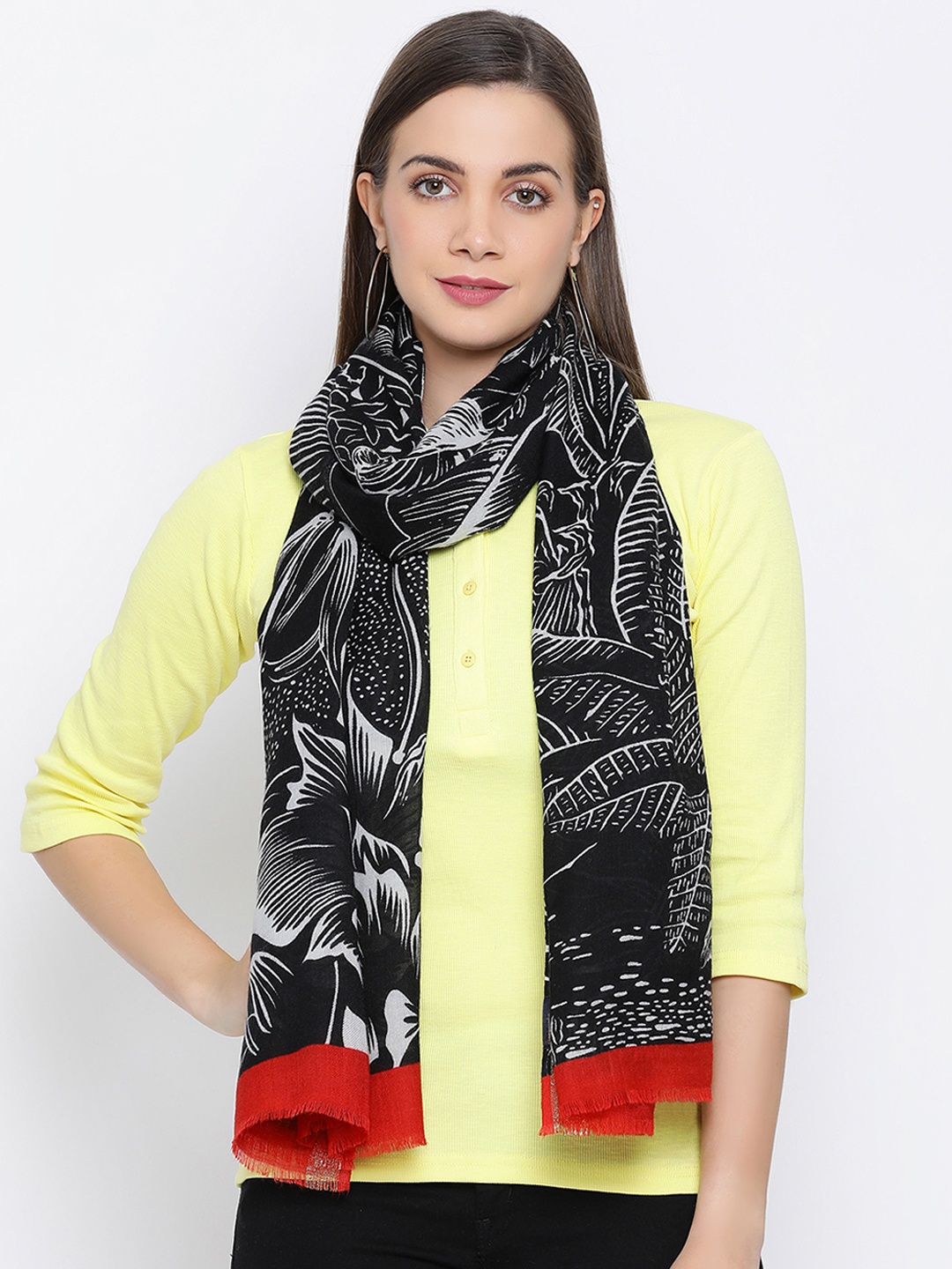

SHINGORA Women Black & White Printed Stole