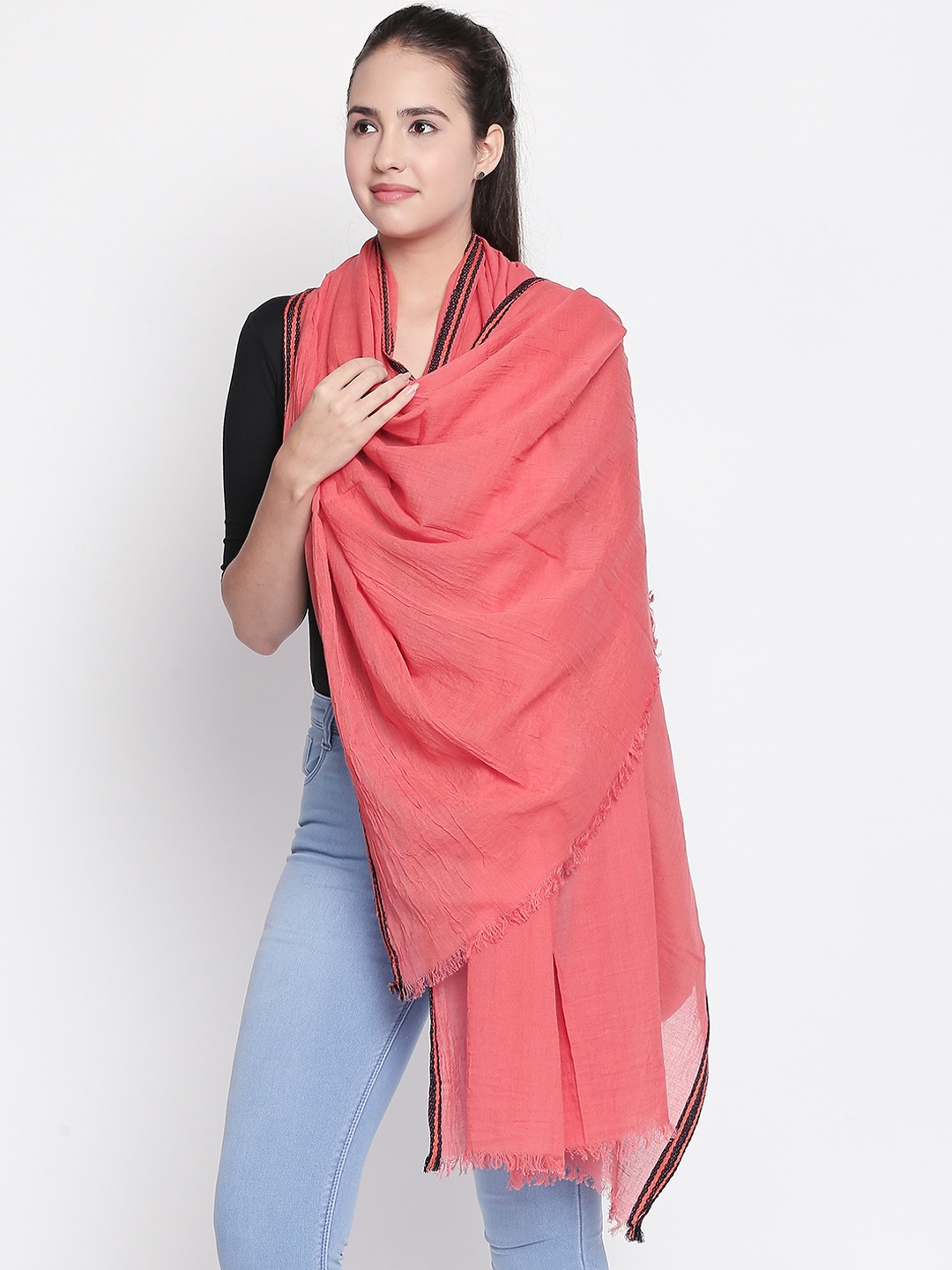 

Style Quotient Women Coral Pink Solid Scarf