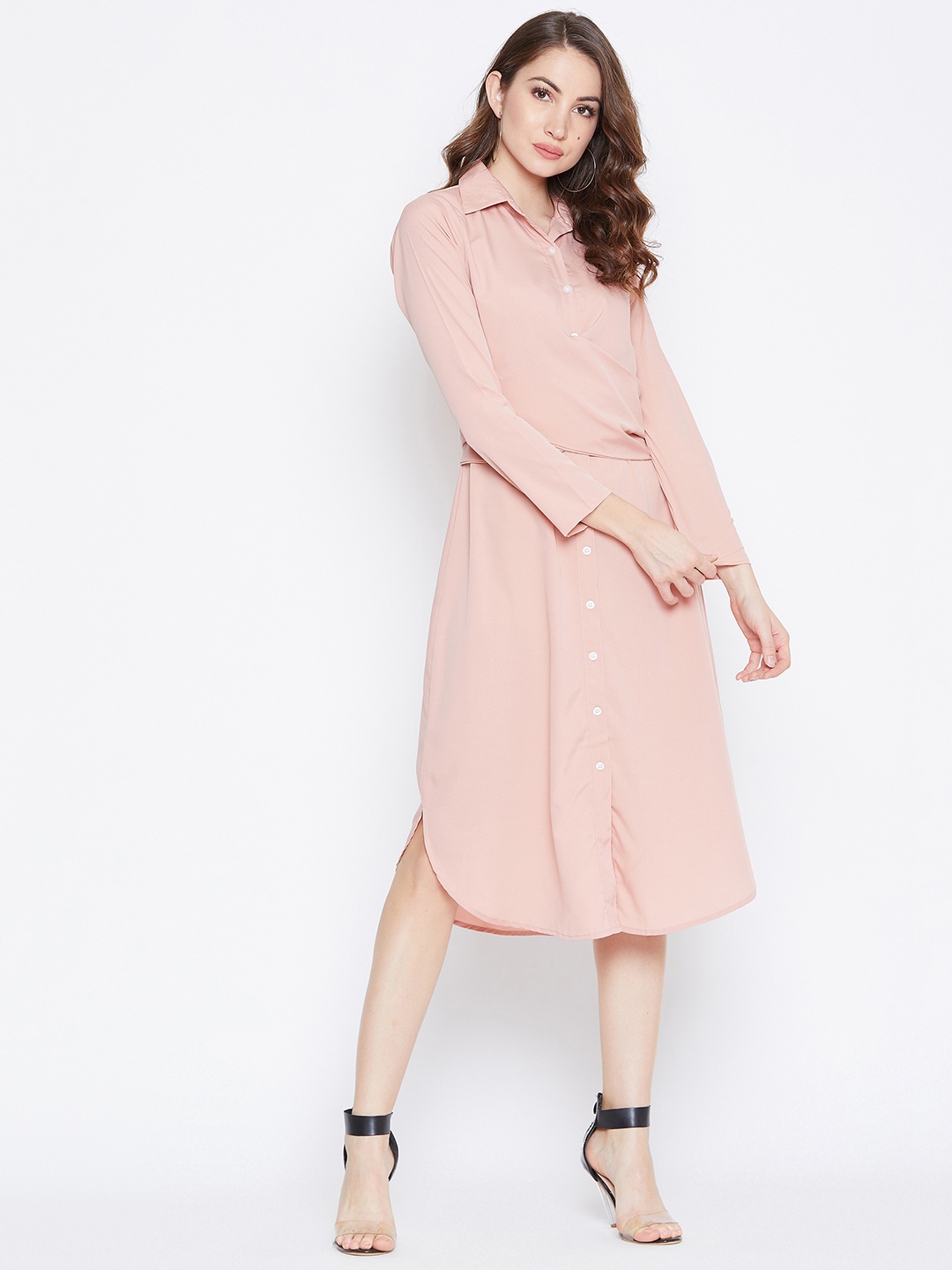 

Berrylush Women Pink Solid Shirt Dress
